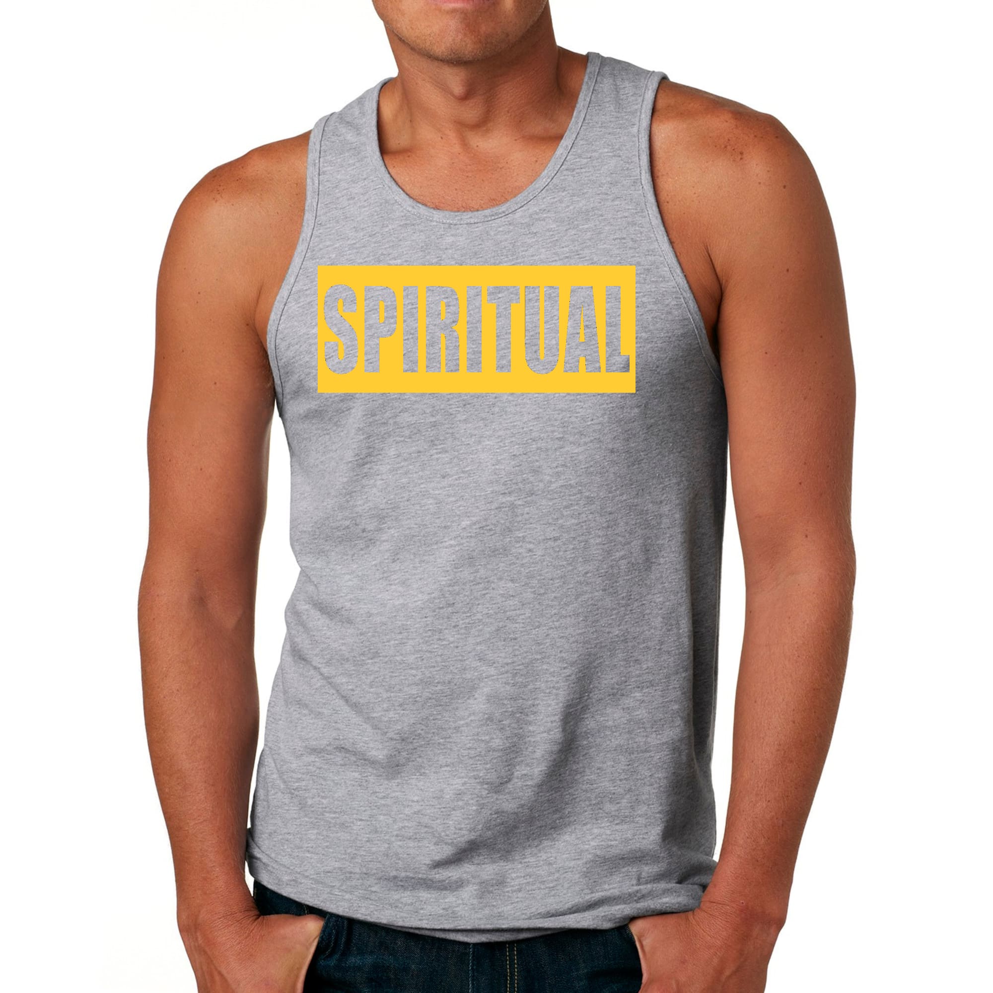 Mens Fitness Tank Top Graphic T-shirt Spiritual Yellow Gold