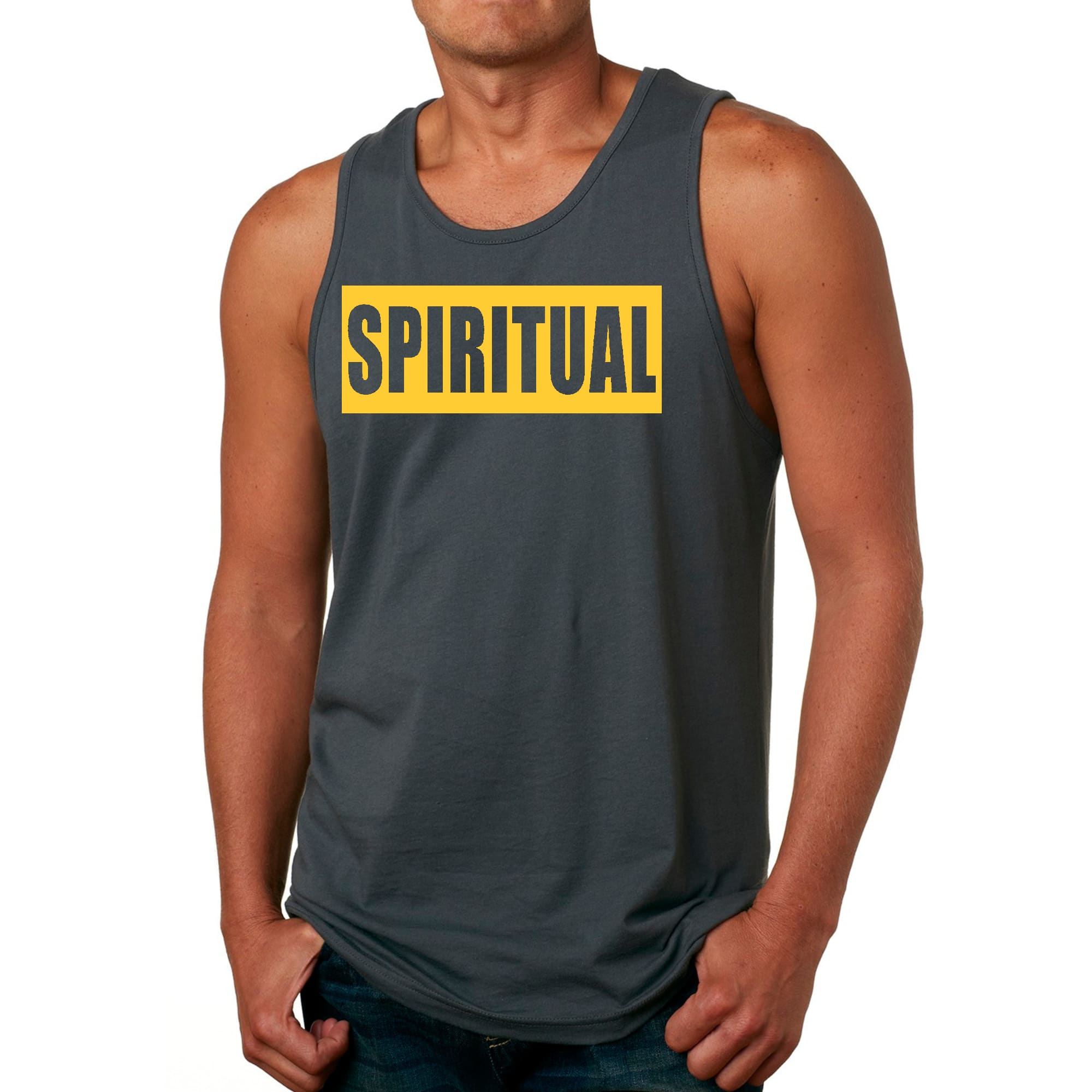 Mens Fitness Tank Top Graphic T-shirt Spiritual Yellow Gold