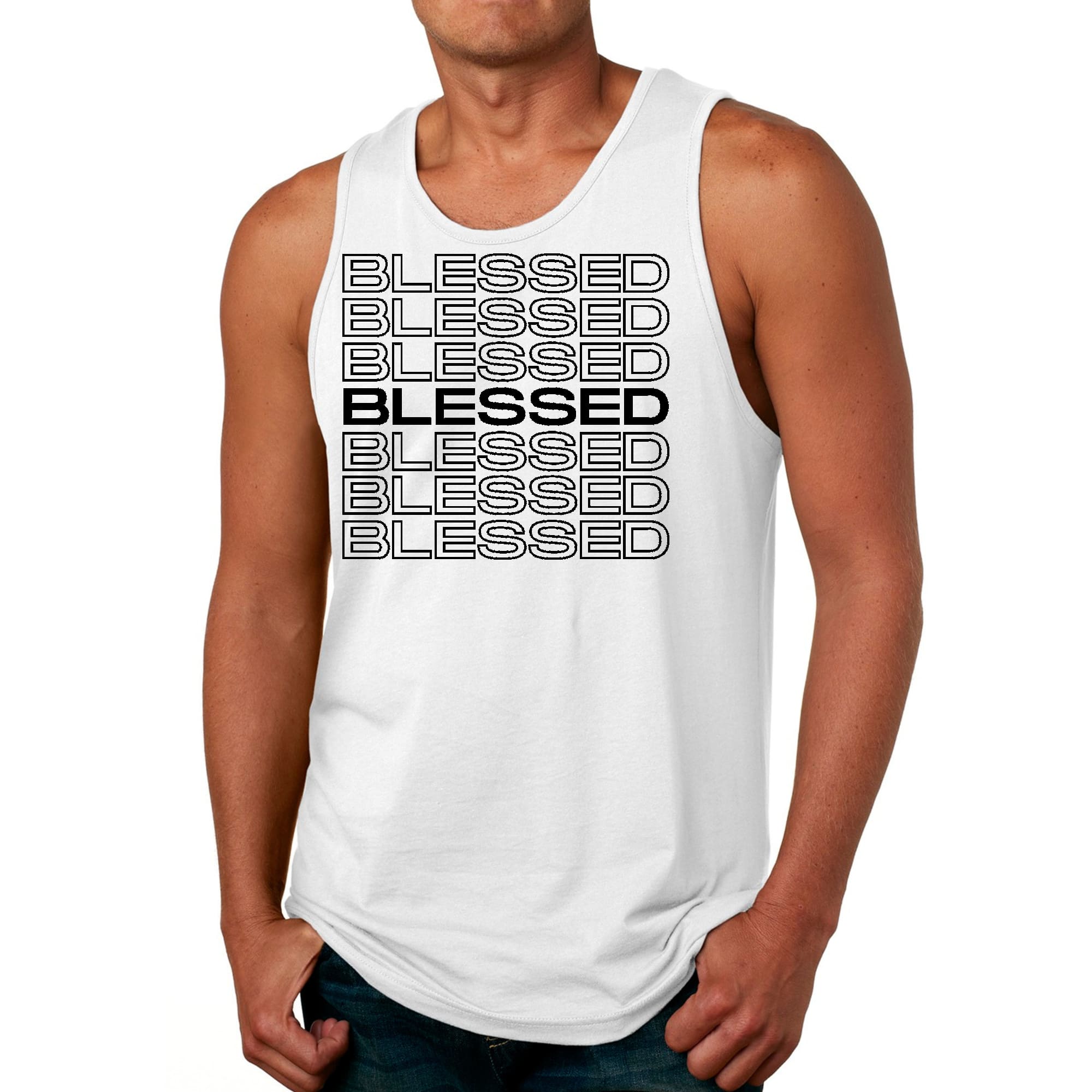 Mens Fitness Tank Top Graphic T-shirt Stacked Blessed Print