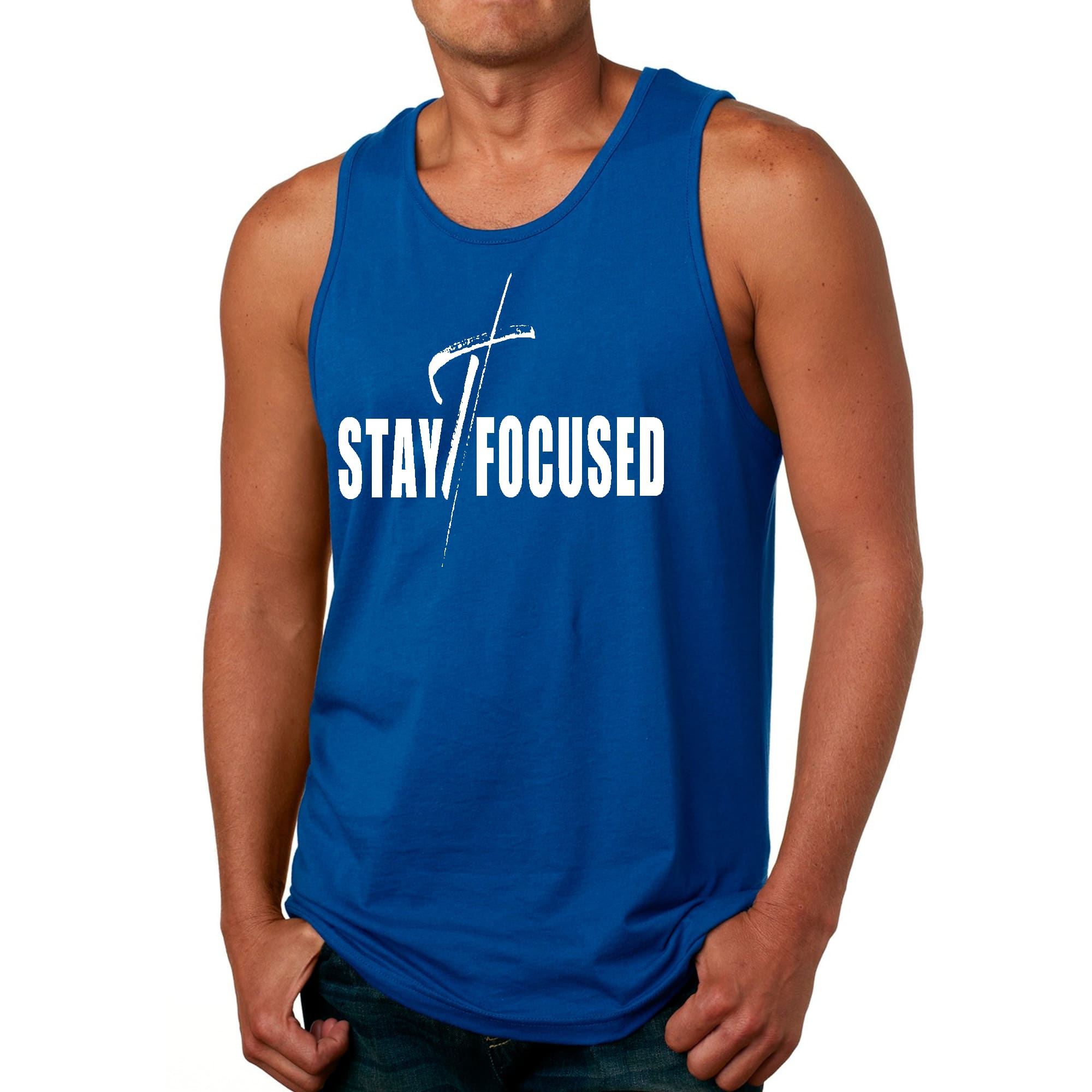 Mens Fitness Tank Top Graphic T-shirt Stay Focused White Print