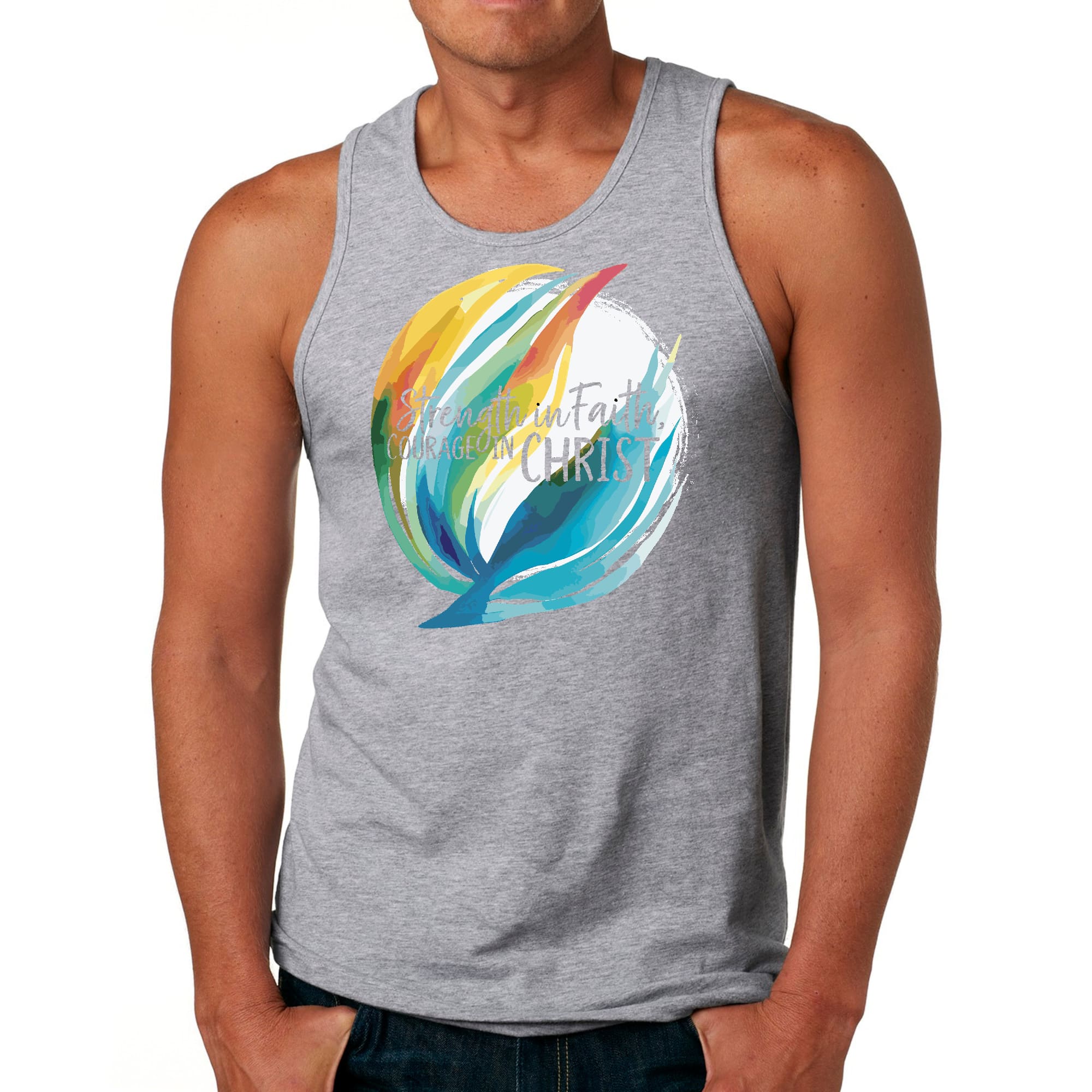 Mens Fitness Tank Top Graphic T-shirt Strength in Faith - Courage