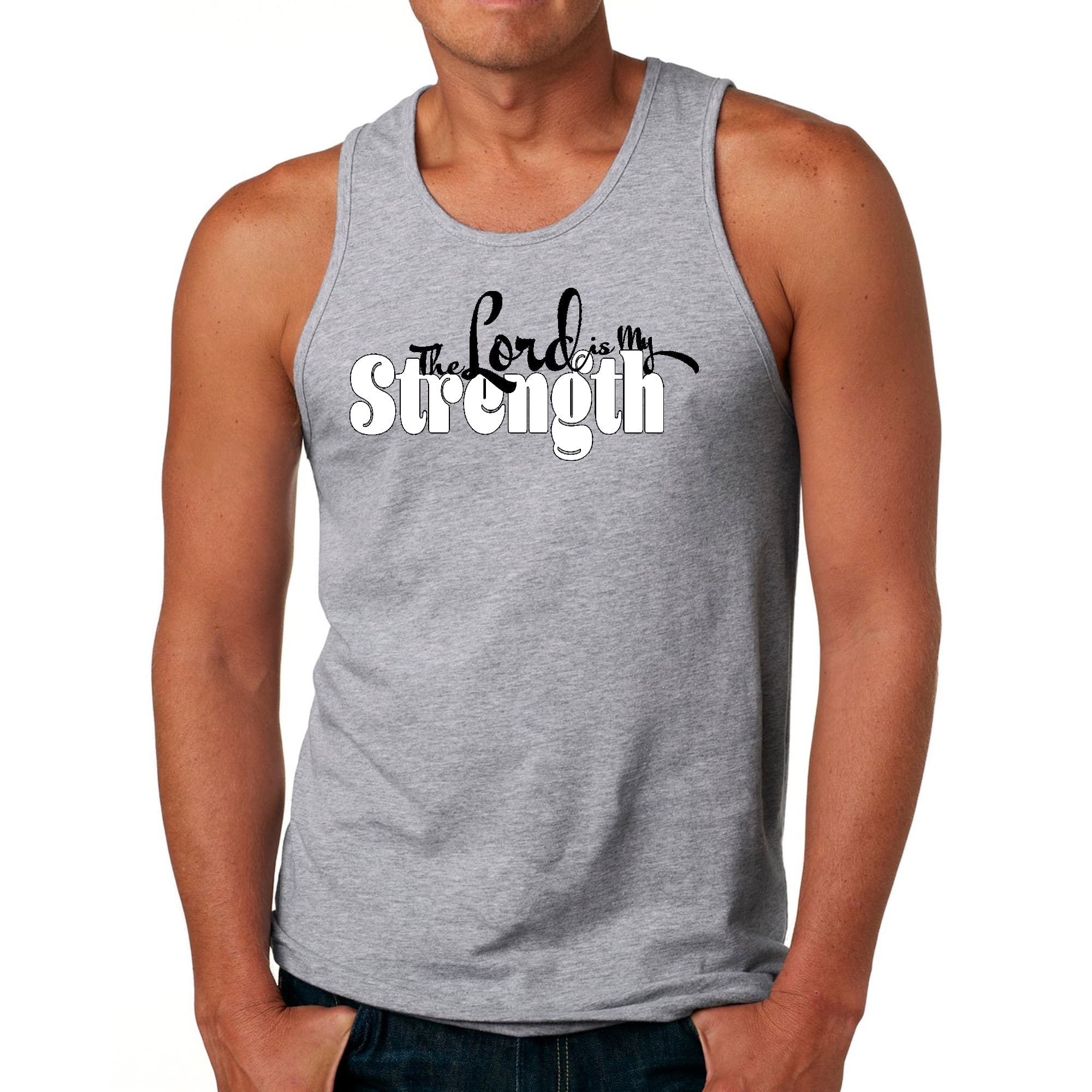 Mens Fitness Tank Top Graphic T-shirt the Lord is my Strength Print