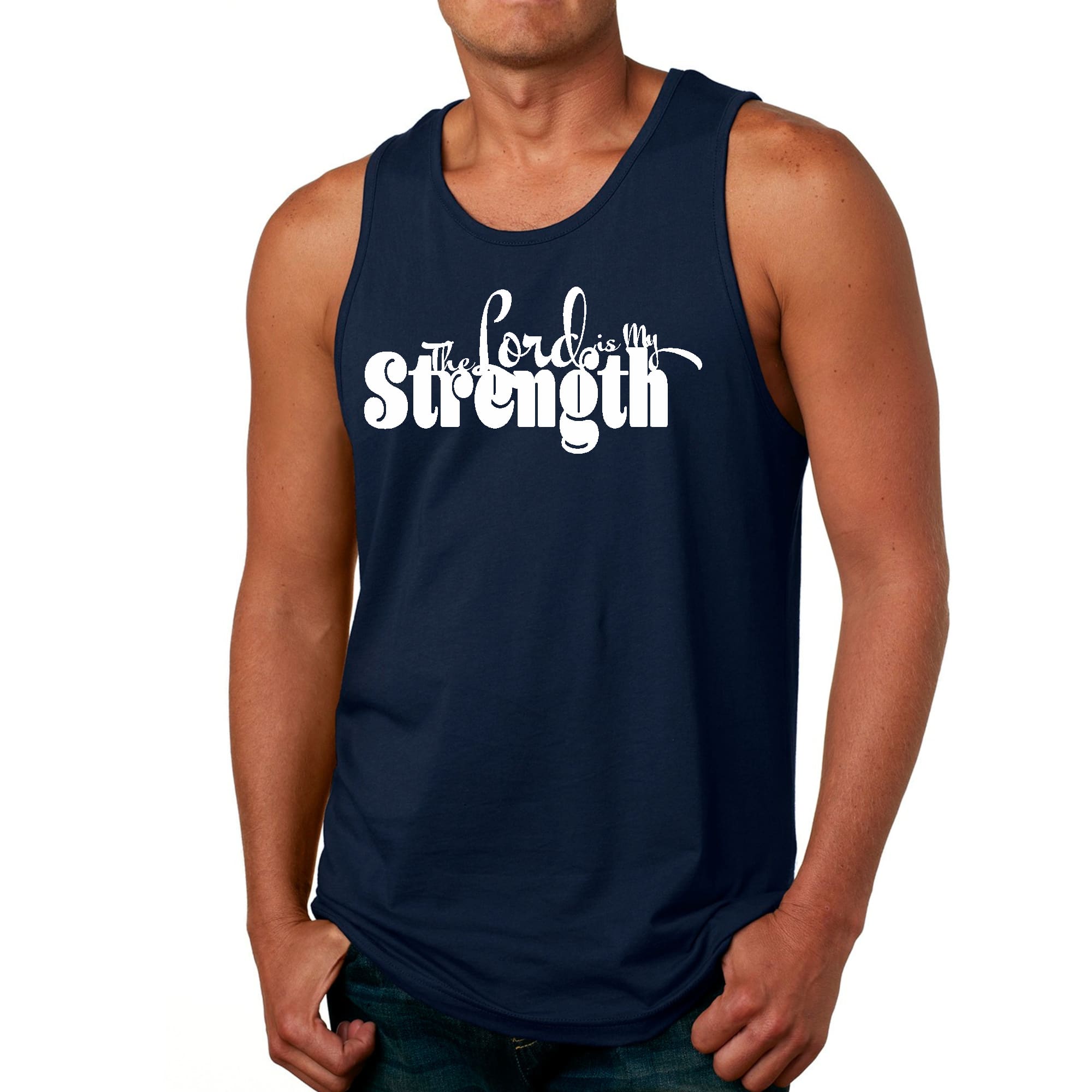 Mens Fitness Tank Top Graphic T-shirt the Lord is my Strength Print