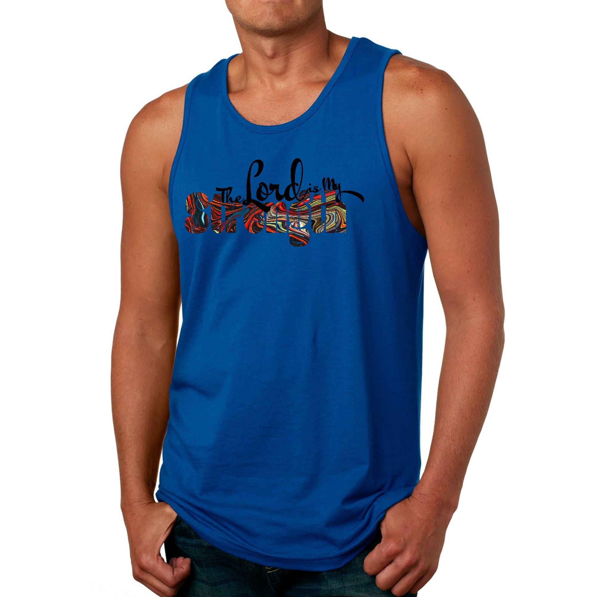 Mens Fitness Tank Top Graphic T-shirt the Lord is my Strength Print