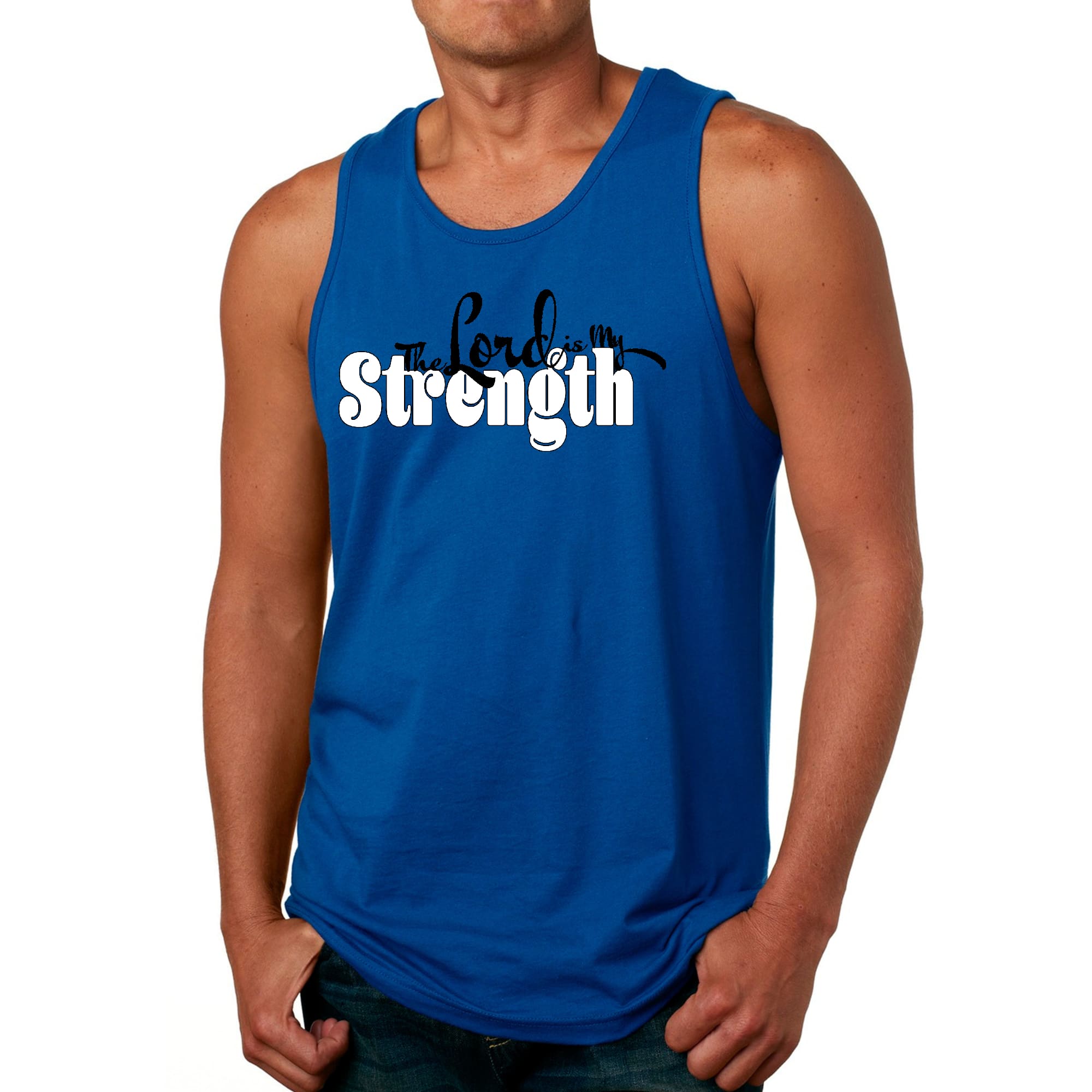 Mens Fitness Tank Top Graphic T-shirt the Lord is my Strength Print