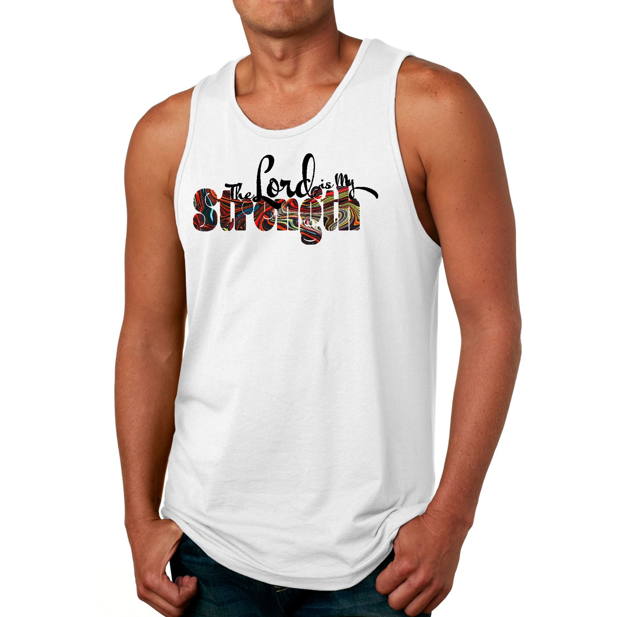 Mens Fitness Tank Top Graphic T-shirt the Lord is my Strength Print