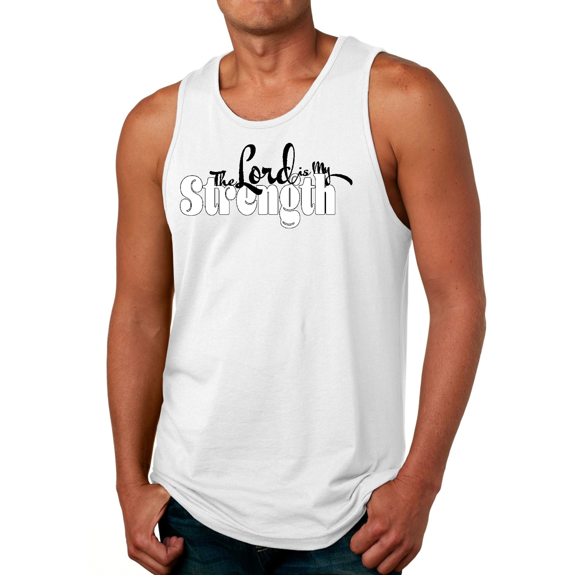 Mens Fitness Tank Top Graphic T-shirt the Lord is my Strength Print