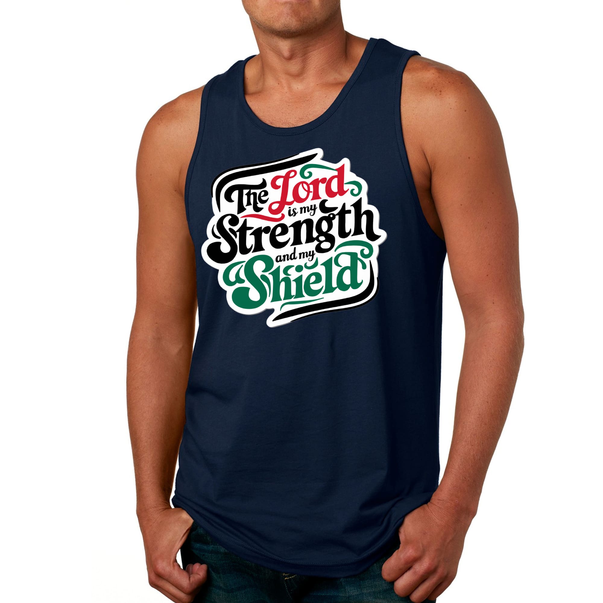Mens Fitness Tank Top Graphic T-shirt the Lord is my Strength