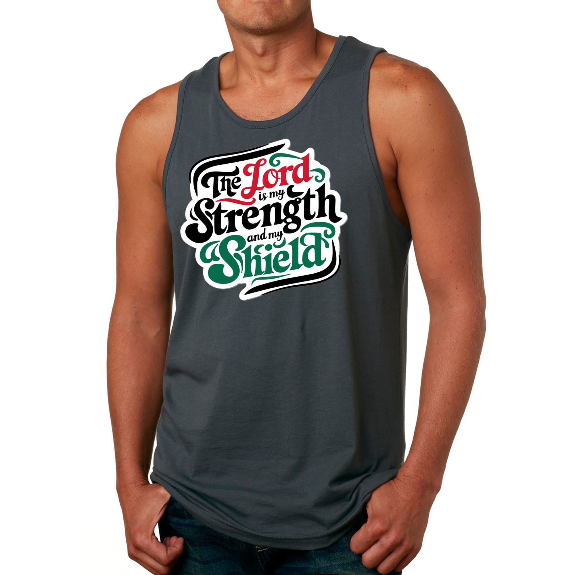 Mens Fitness Tank Top Graphic T-shirt the Lord is my Strength