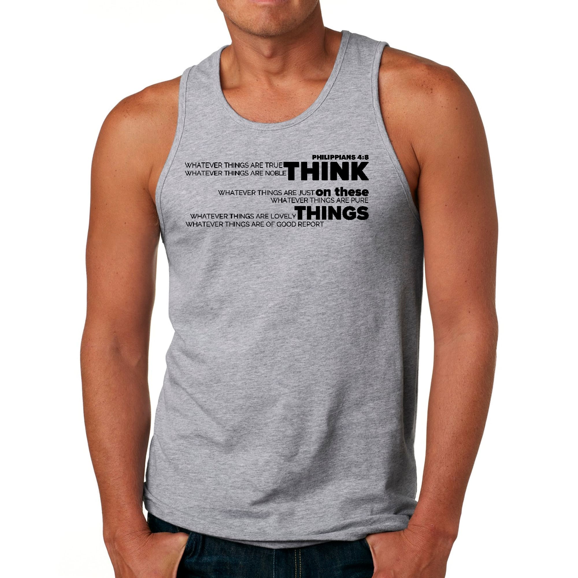 Mens Fitness Tank Top Graphic T-shirt Think on these Things Black