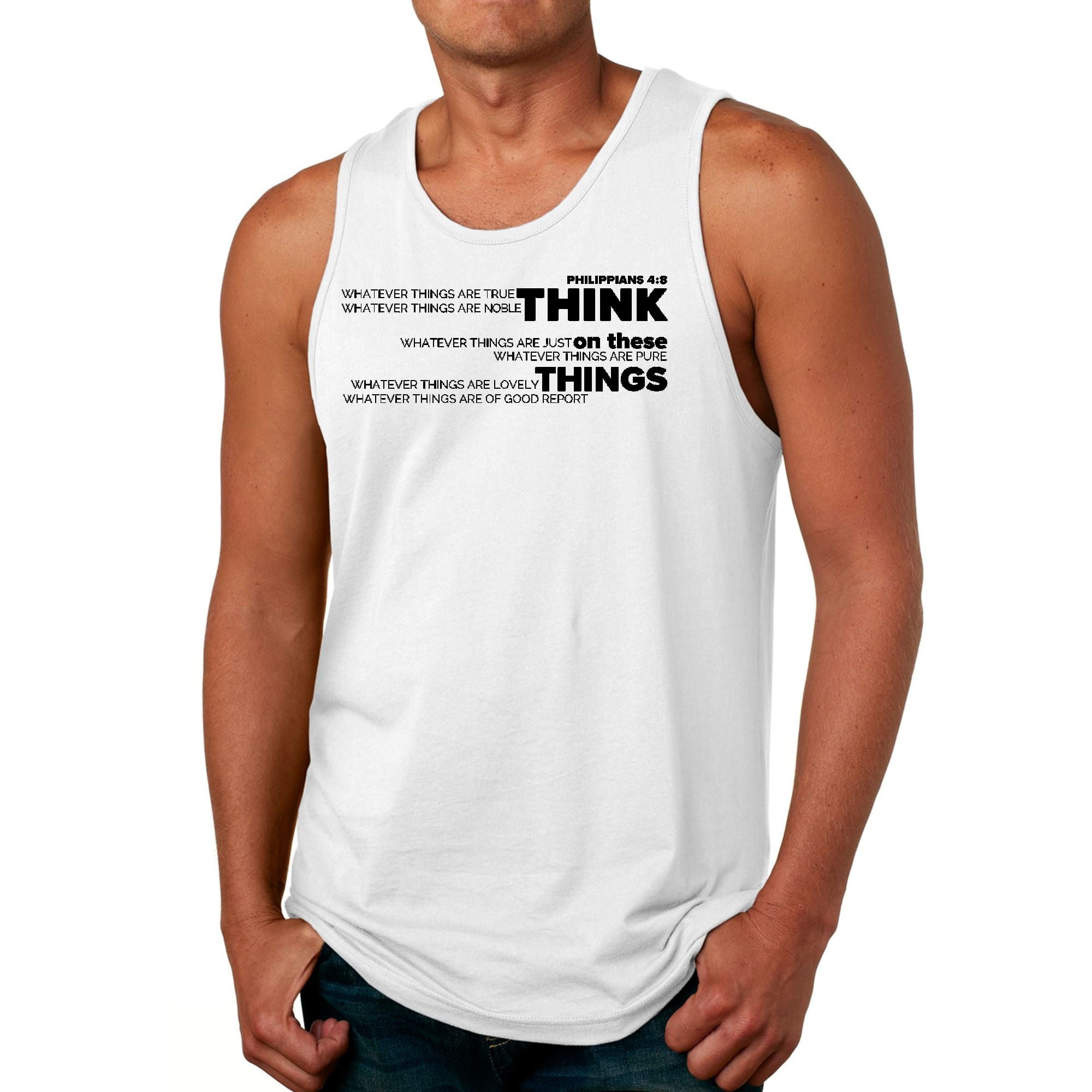 Mens Fitness Tank Top Graphic T-shirt Think on these Things Black
