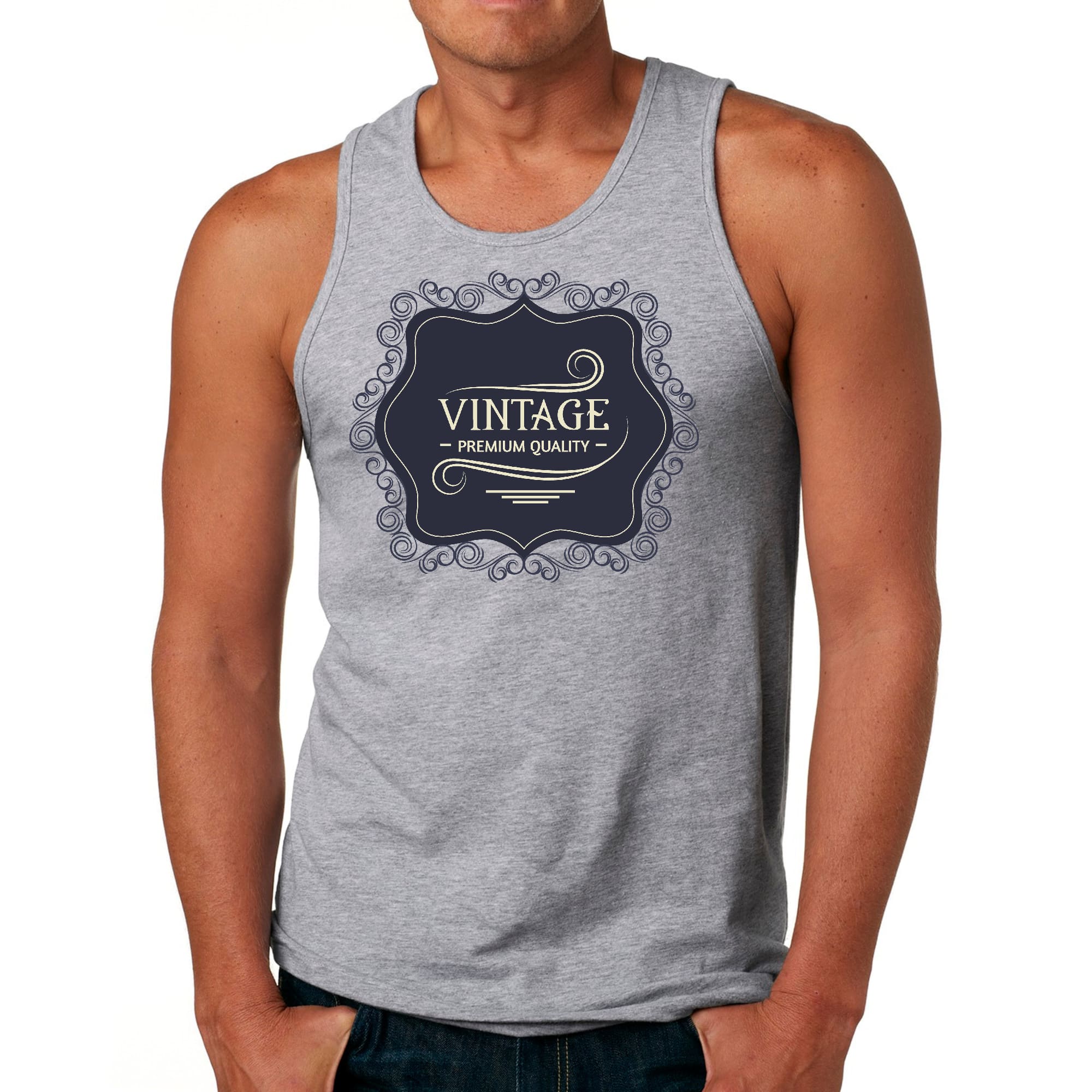 Mens Fitness Tank Top Graphic T-shirt Vintage Premium Quality Black