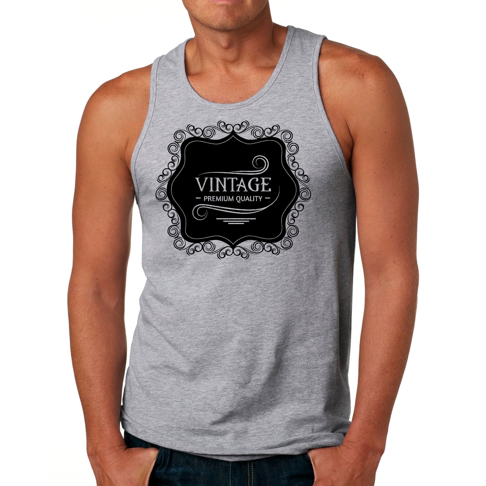 Mens Fitness Tank Top Graphic T-shirt Vintage Premium Quality Black
