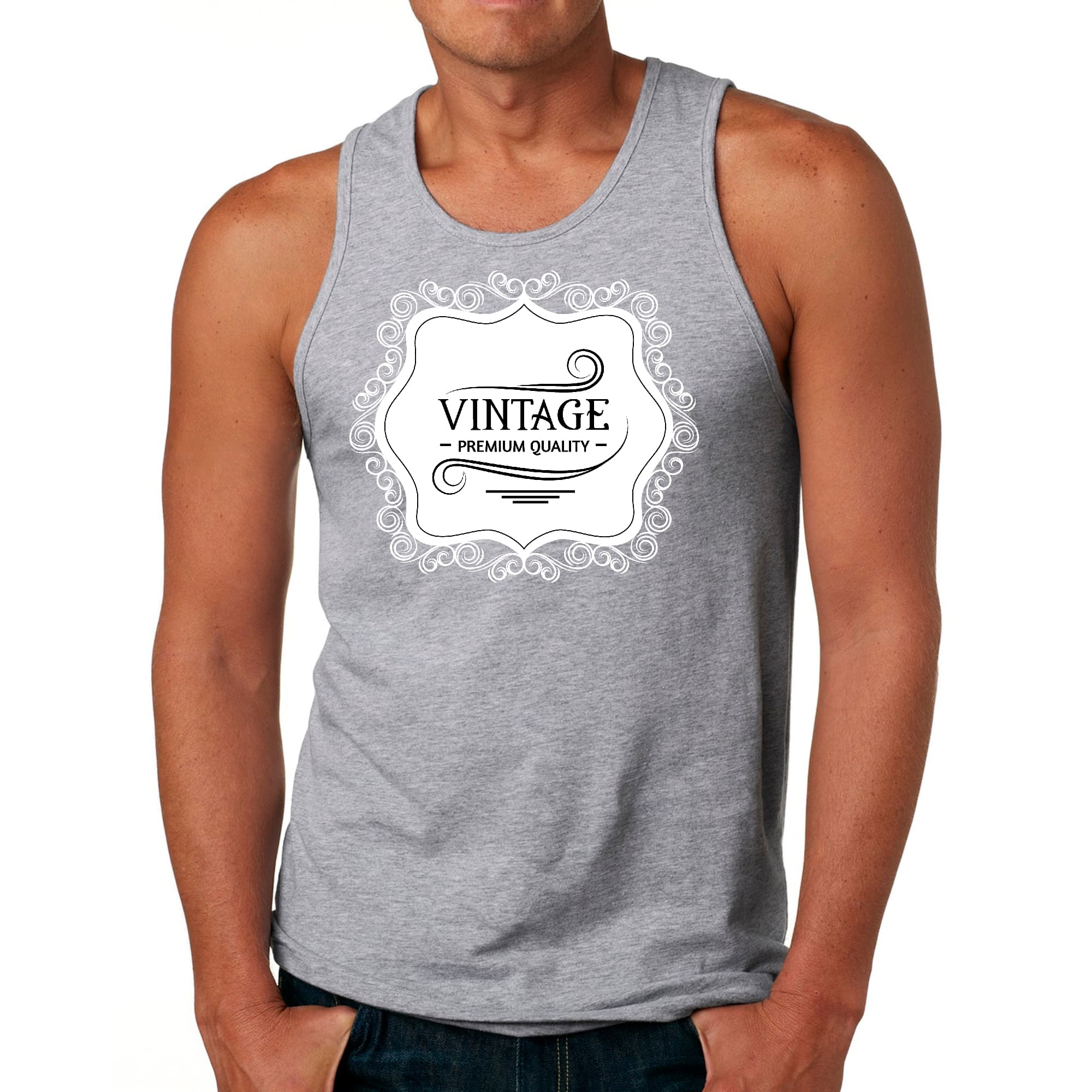 Mens Fitness Tank Top Graphic T-shirt Vintage Premium Quality White