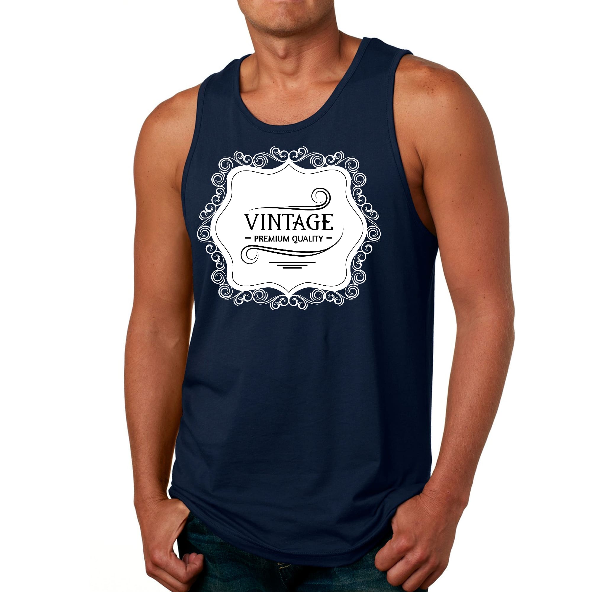 Mens Fitness Tank Top Graphic T-shirt Vintage Premium Quality White