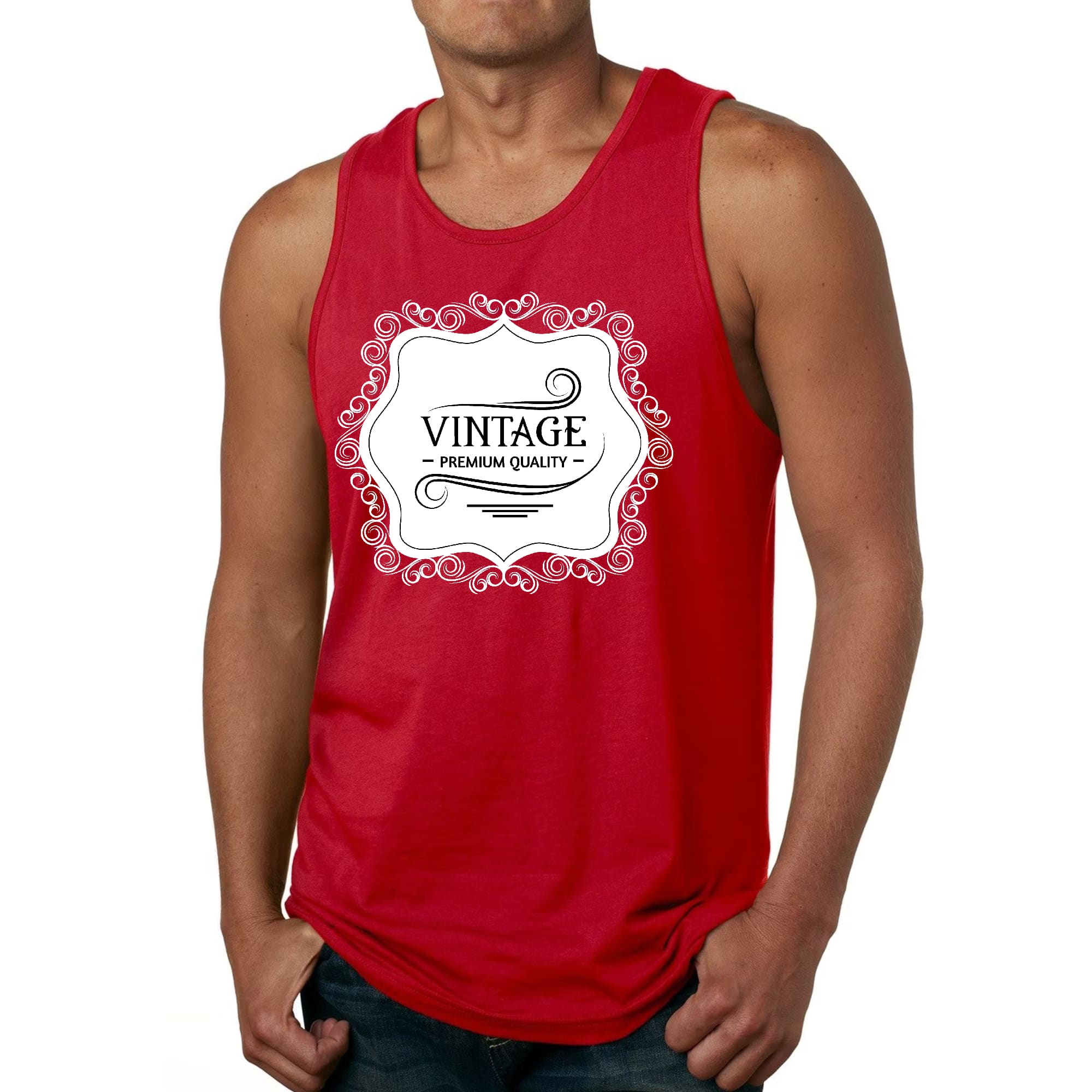Mens Fitness Tank Top Graphic T-shirt Vintage Premium Quality White