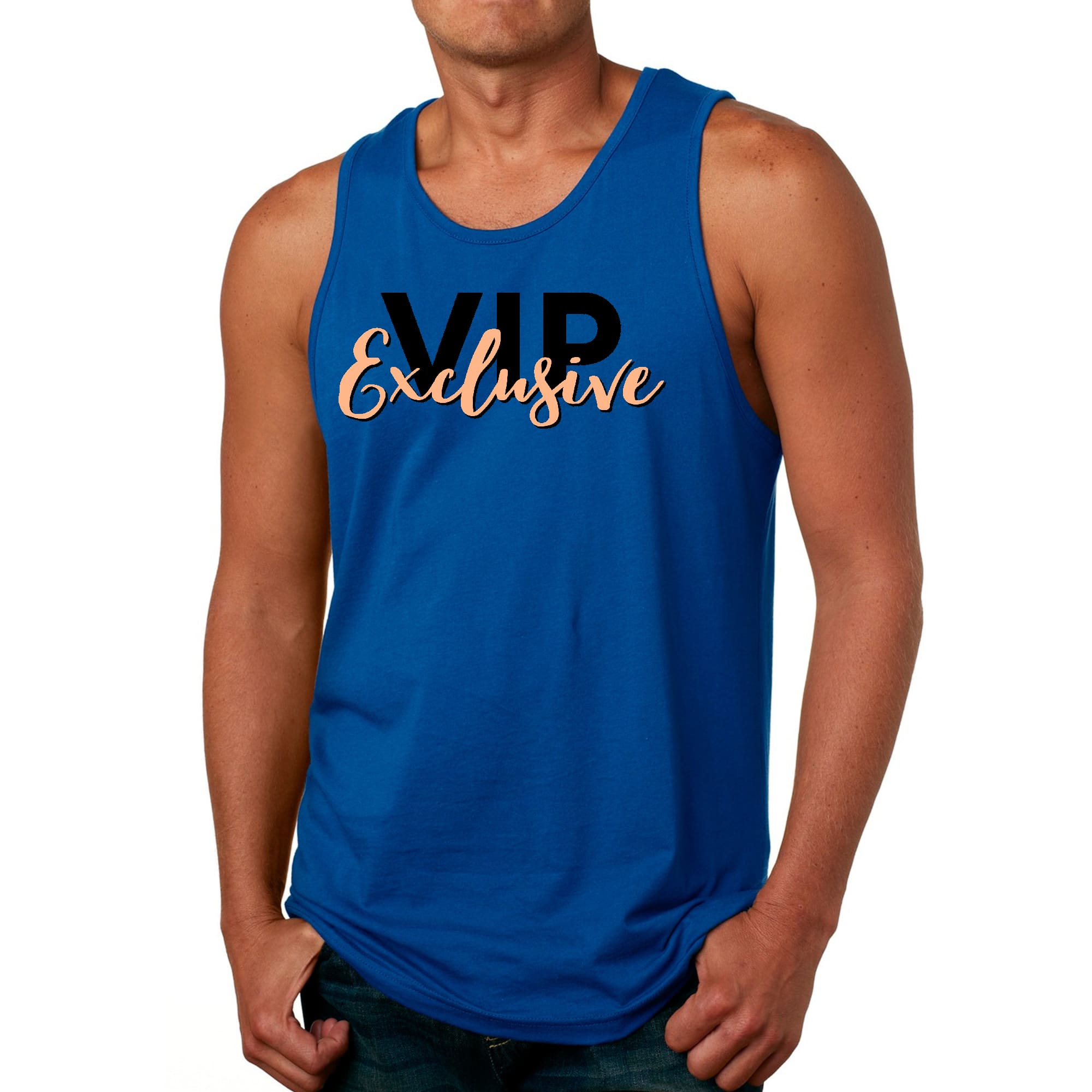 Mens Fitness Tank Top Graphic T-shirt Vip Exclusive Black and Beige -