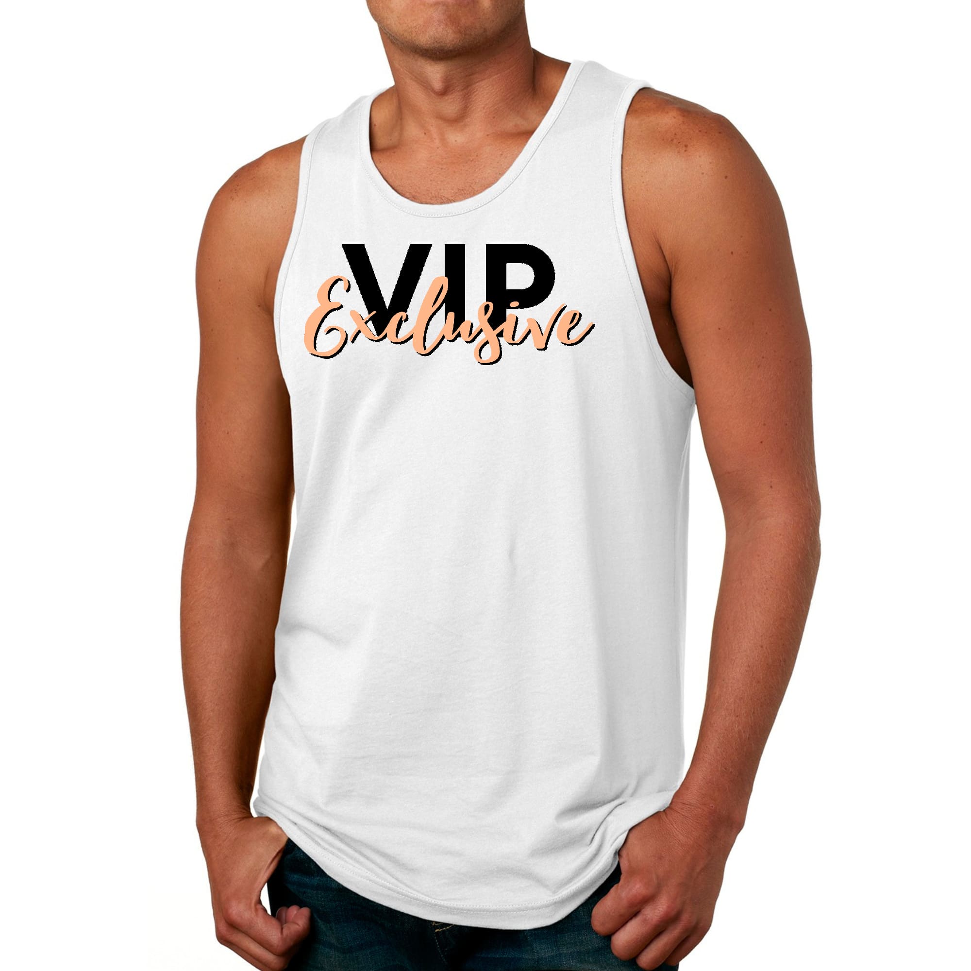 Mens Fitness Tank Top Graphic T-shirt Vip Exclusive Black and Beige -