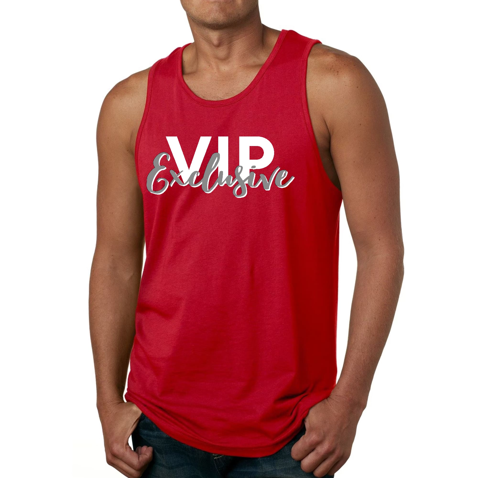 Mens Fitness Tank Top Graphic T-shirt Vip Exclusive Grey and White -