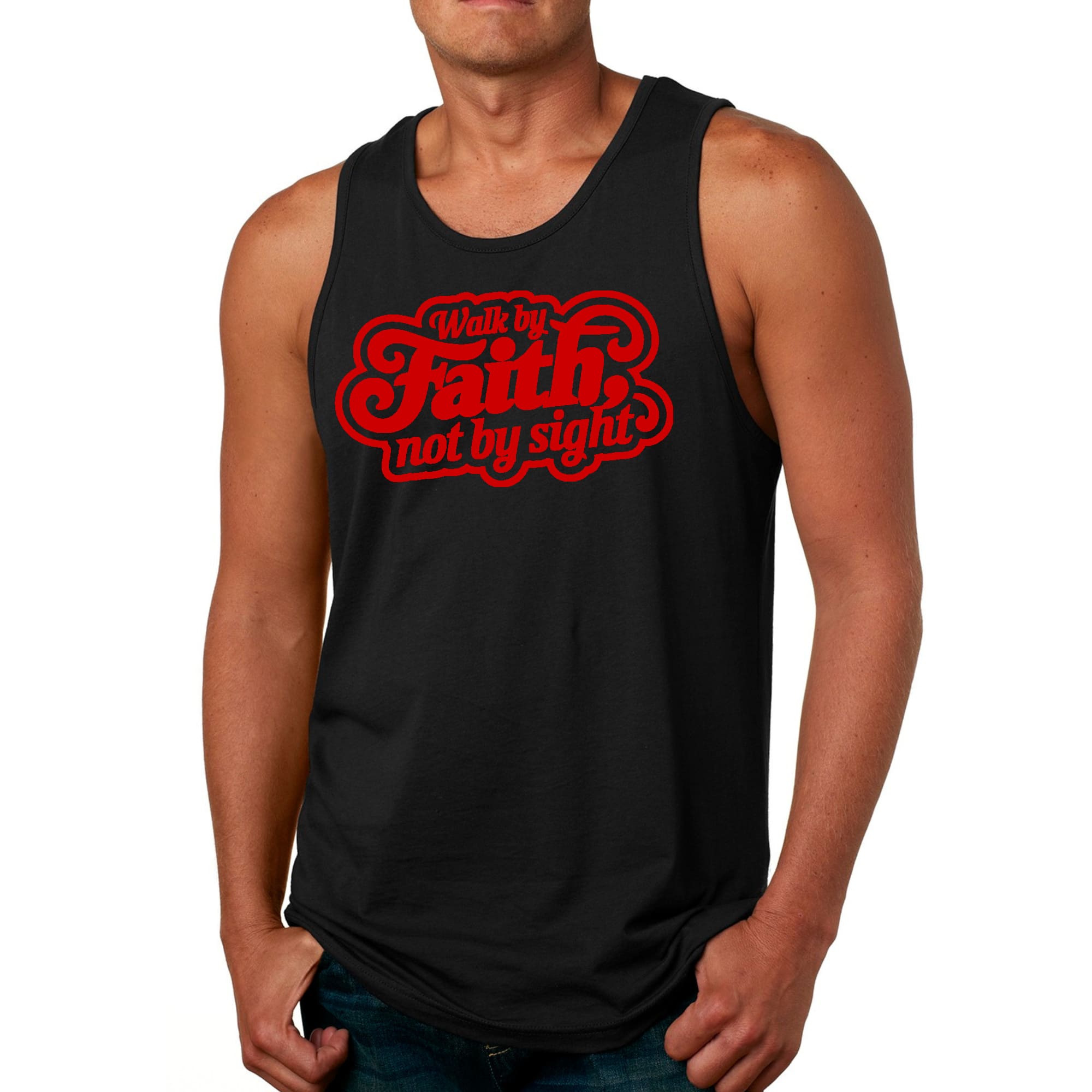 Mens Fitness Tank Top Graphic T-shirt Walk by Faith - not by Sight