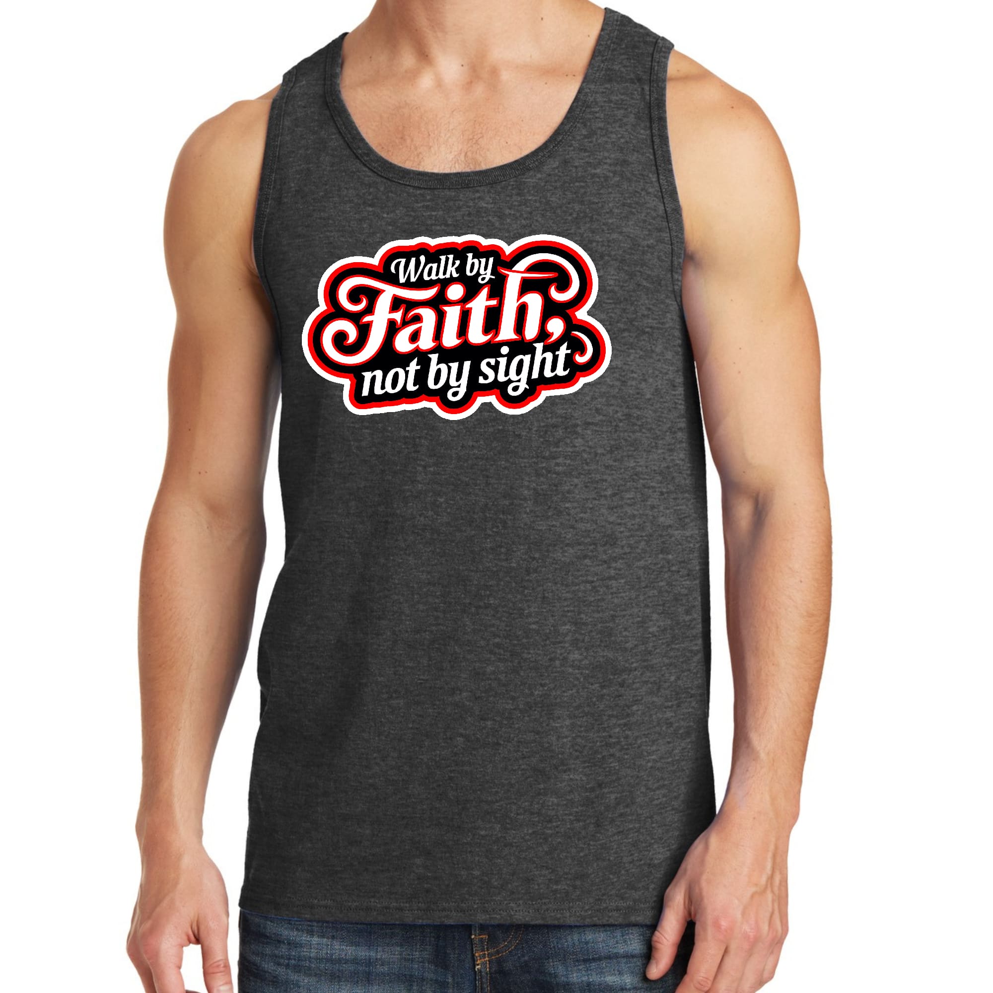 Mens Fitness Tank Top Graphic T-shirt Walk by Faith - not by Sight