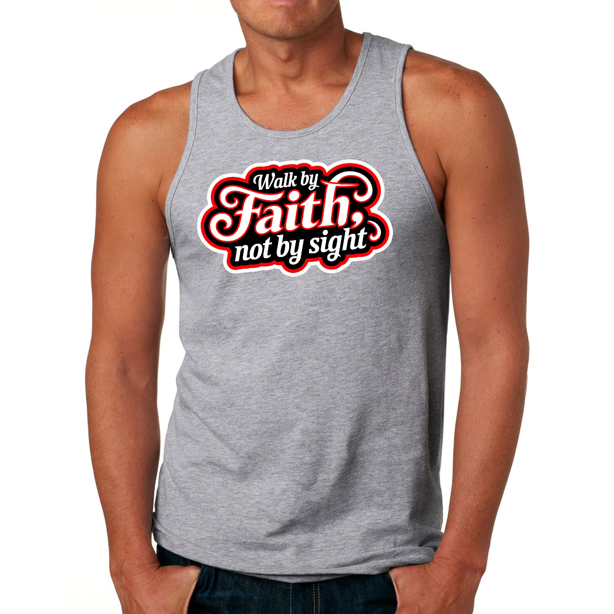 Mens Fitness Tank Top Graphic T-shirt Walk by Faith - not by Sight