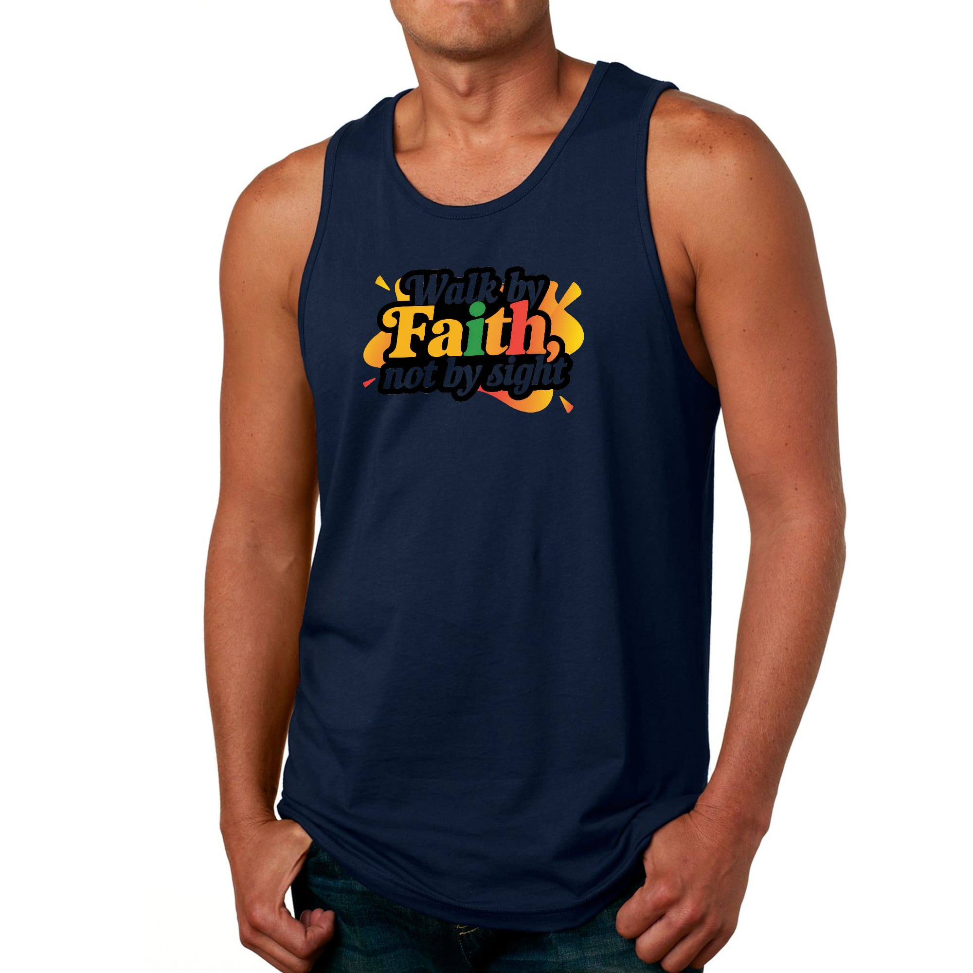 Mens Fitness Tank Top Graphic T-shirt Walk by Faith - not by Sight
