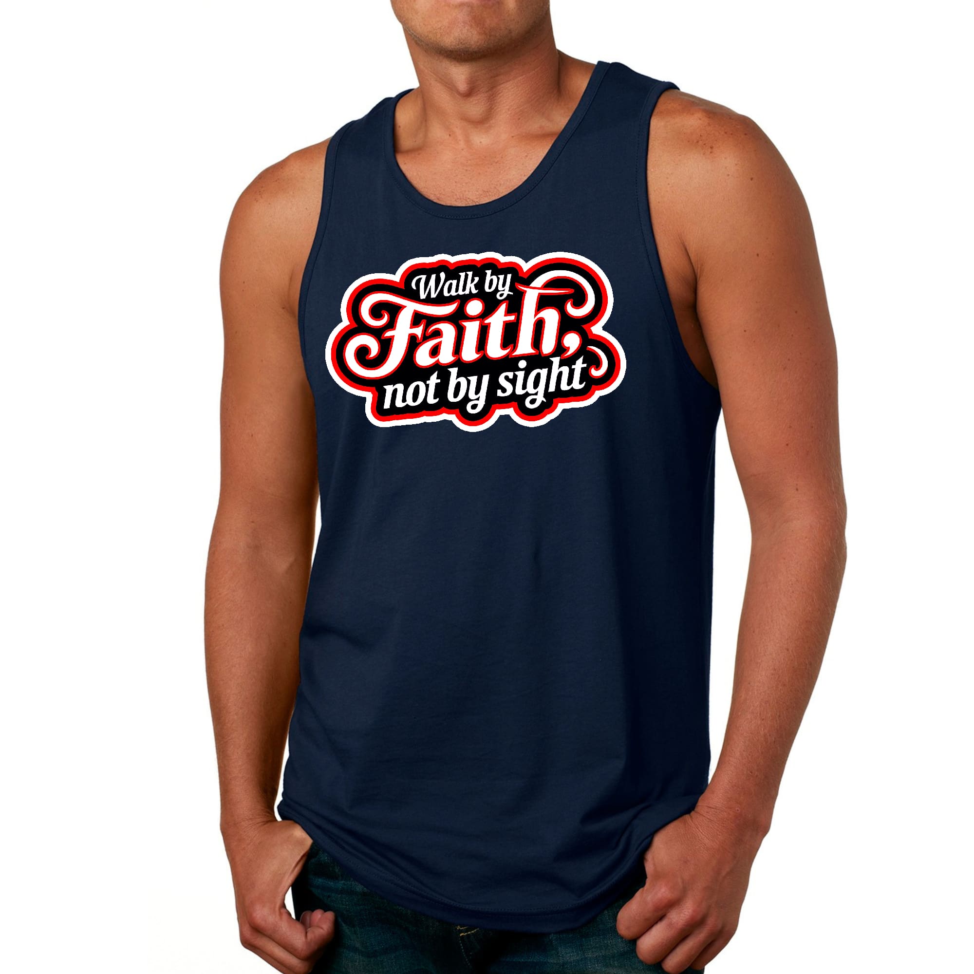 Mens Fitness Tank Top Graphic T-shirt Walk by Faith - not by Sight