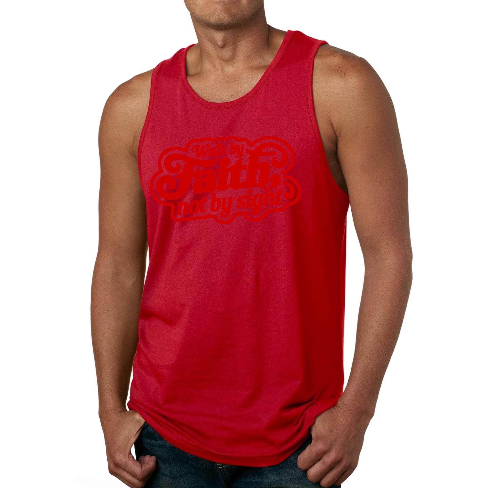 Mens Fitness Tank Top Graphic T-shirt Walk by Faith - not by Sight