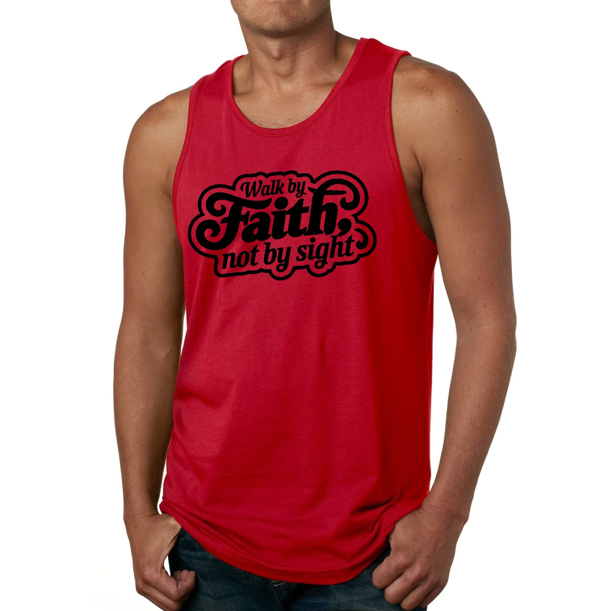 Mens Fitness Tank Top Graphic T-shirt Walk by Faith - not by Sight