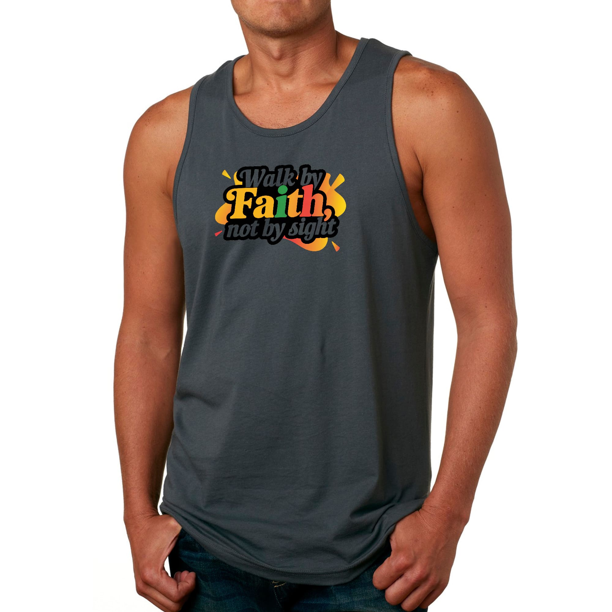 Mens Fitness Tank Top Graphic T-shirt Walk by Faith - not by Sight