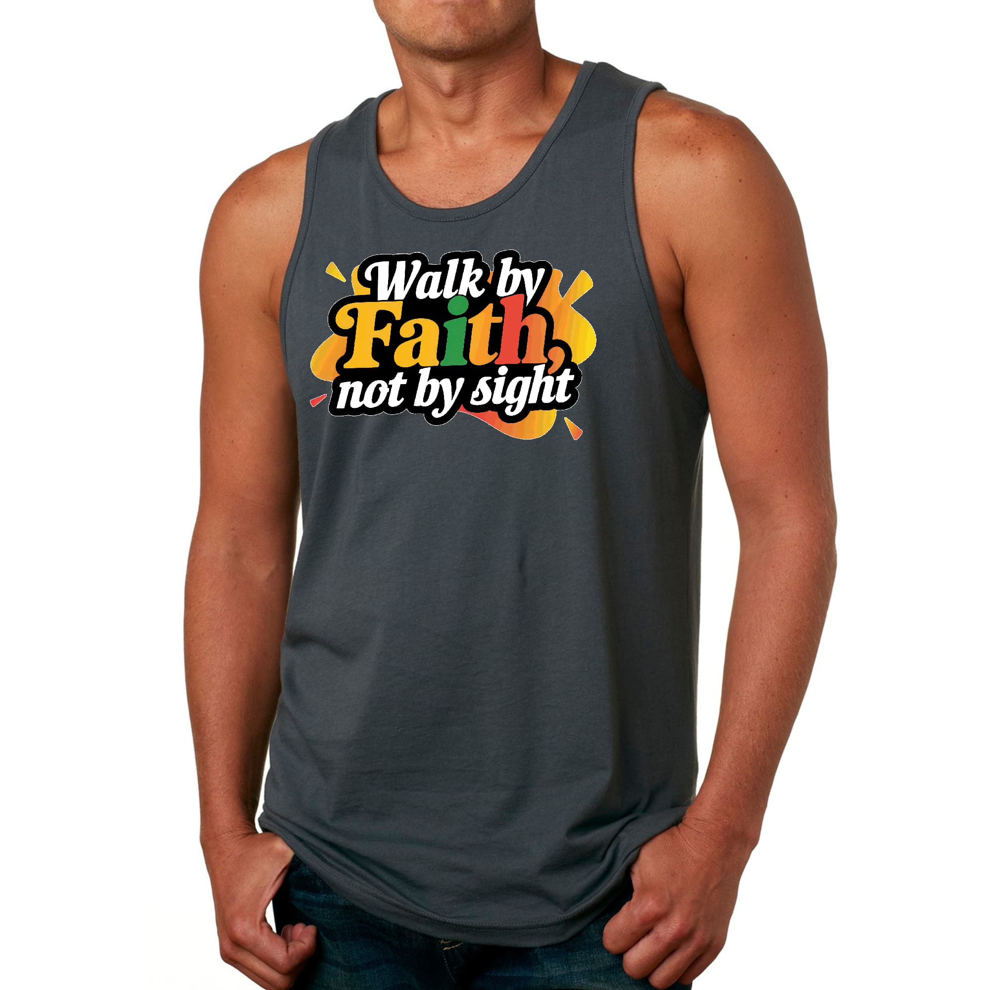 Mens Fitness Tank Top Graphic T-shirt Walk by Faith - not by Sight