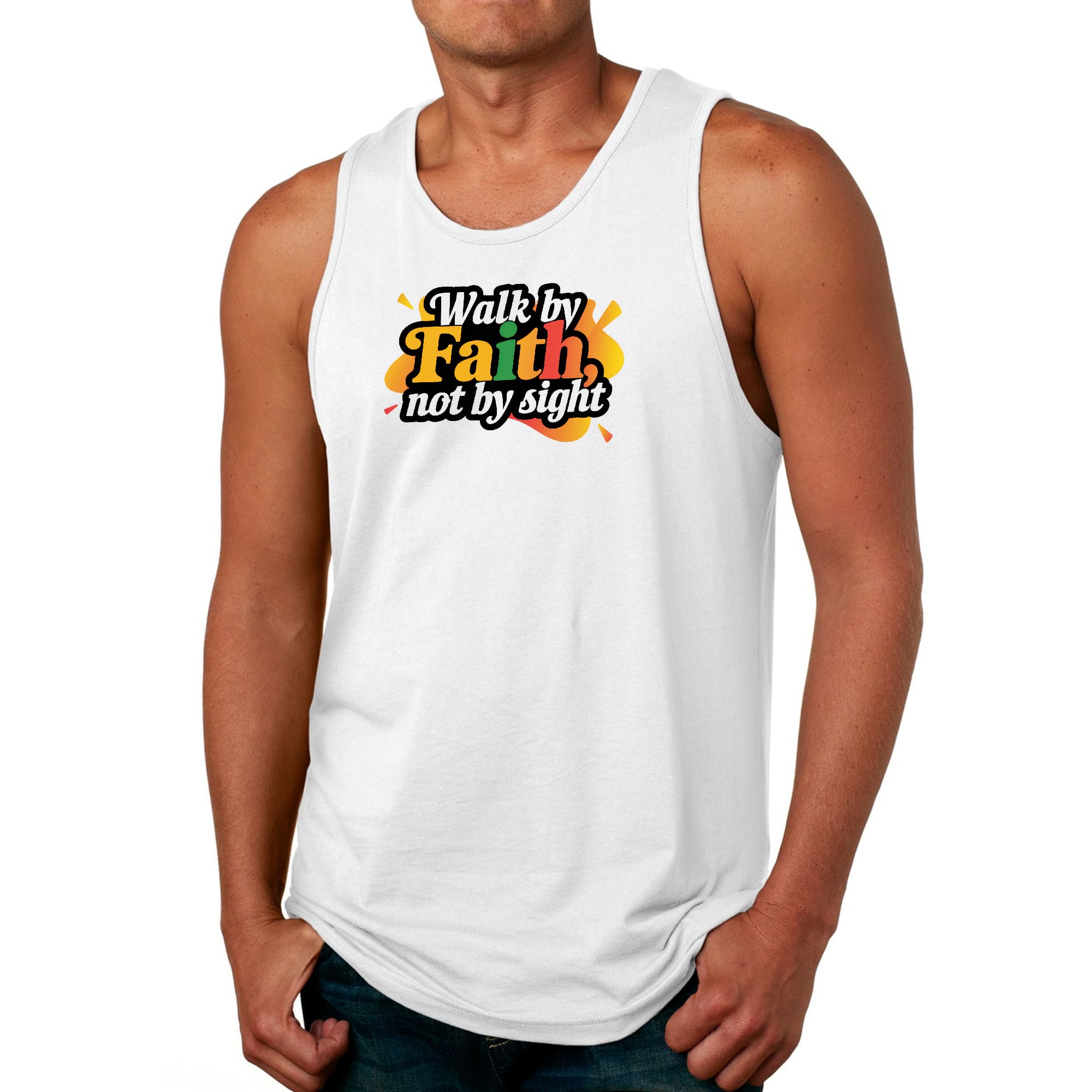 Mens Fitness Tank Top Graphic T-shirt Walk by Faith - not by Sight