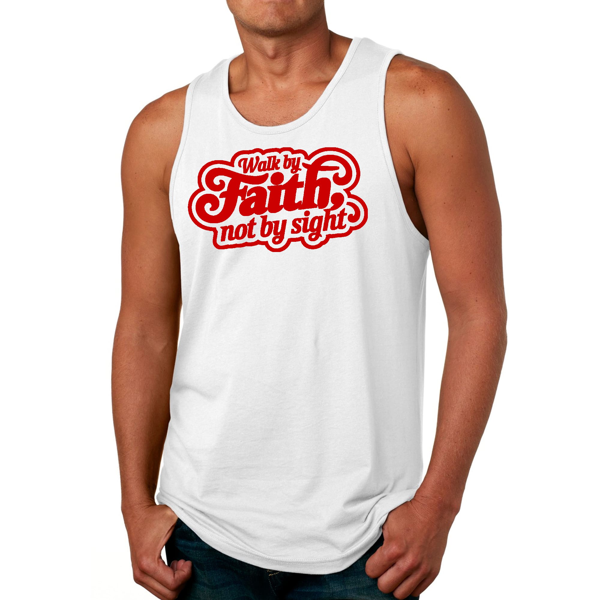Mens Fitness Tank Top Graphic T-shirt Walk by Faith - not by Sight