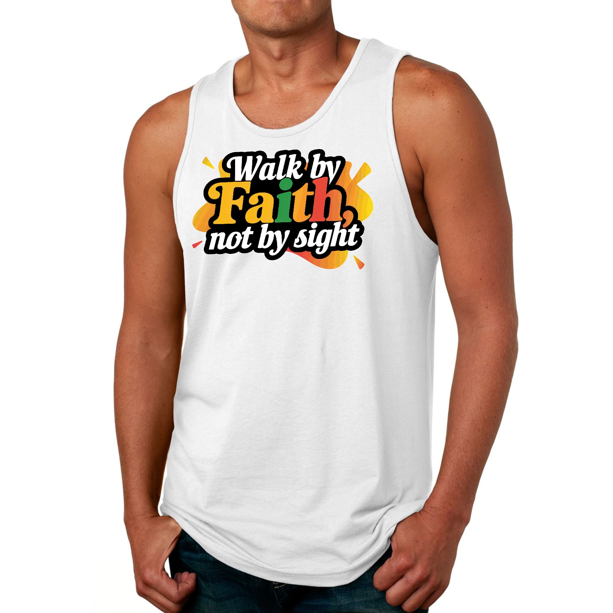 Mens Fitness Tank Top Graphic T-shirt Walk by Faith - not by Sight