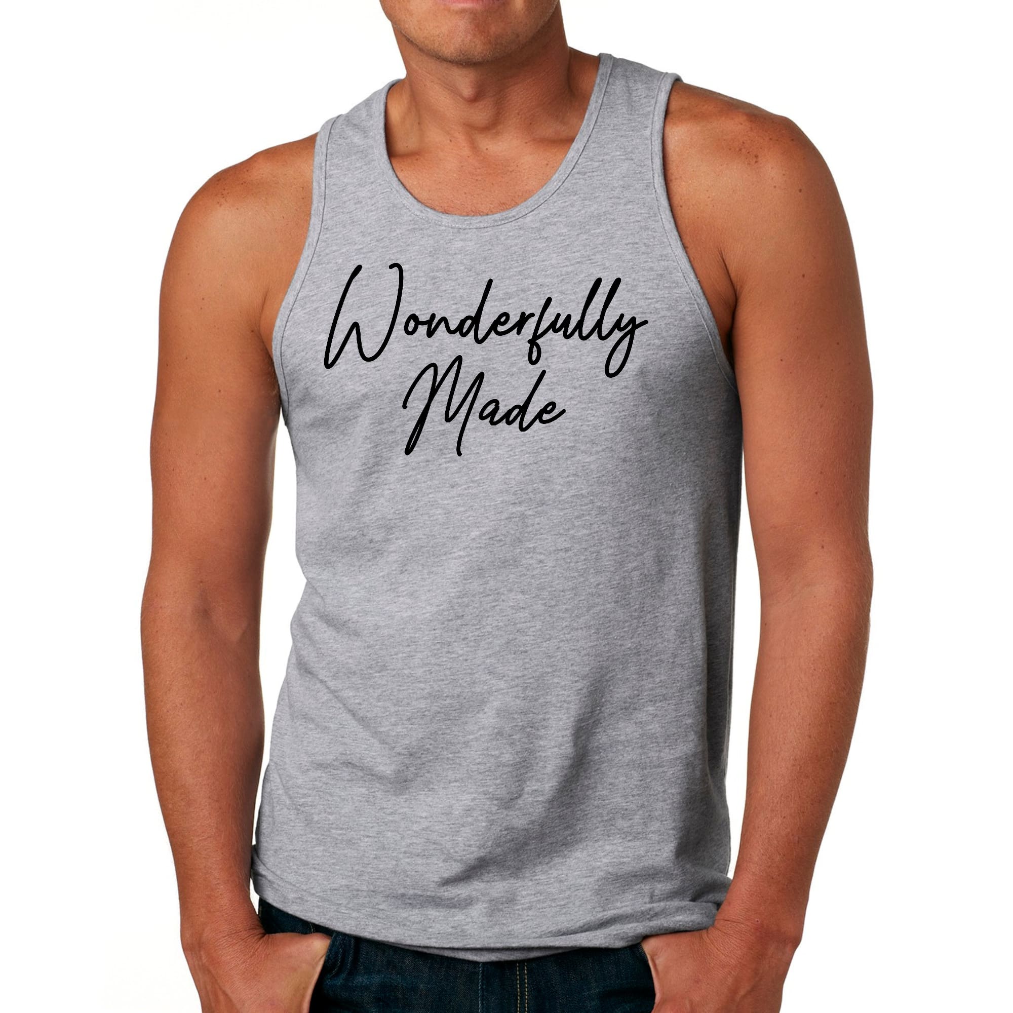 Mens Fitness Tank Top Graphic T-shirt Wonderfully Made Black