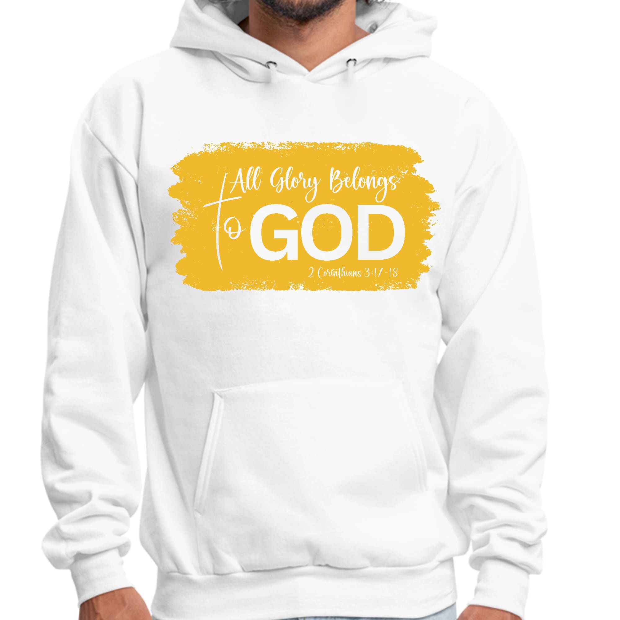 Mens Graphic Hoodie All Glory Belongs to God - Golden Yellow