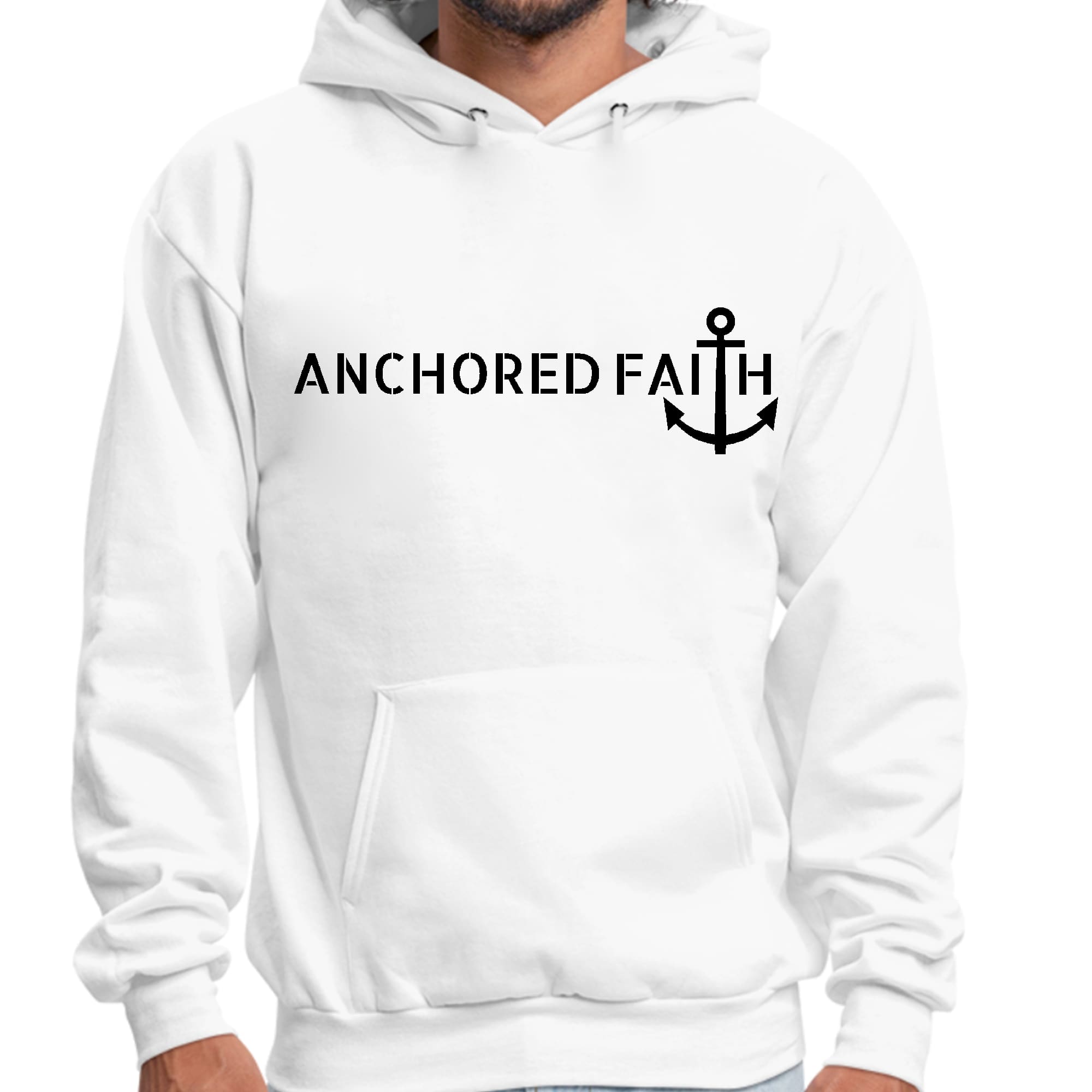 Mens Graphic Hoodie Anchored Faith Black Print