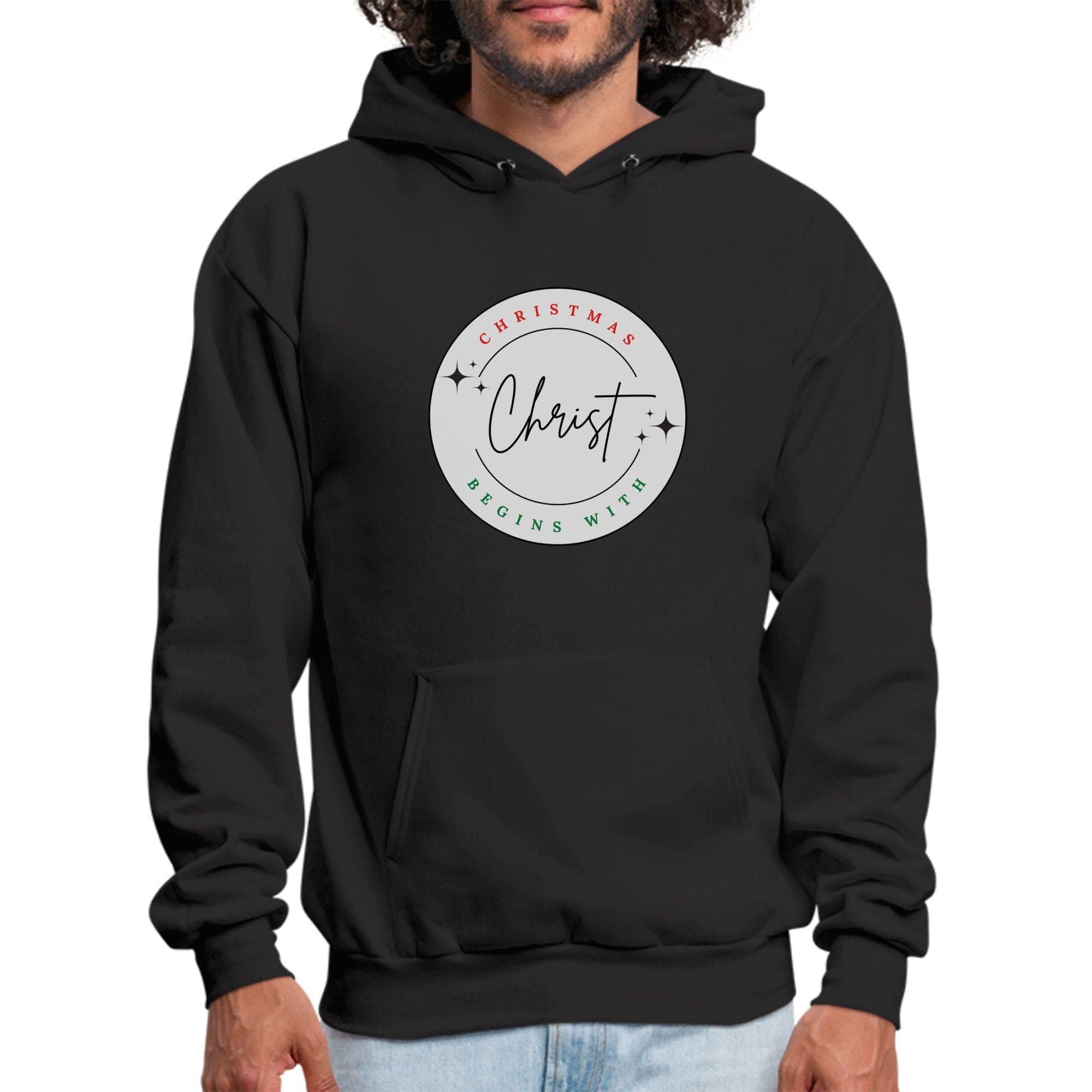 Mens Graphic Hoodie - Christmas Begins with Christ