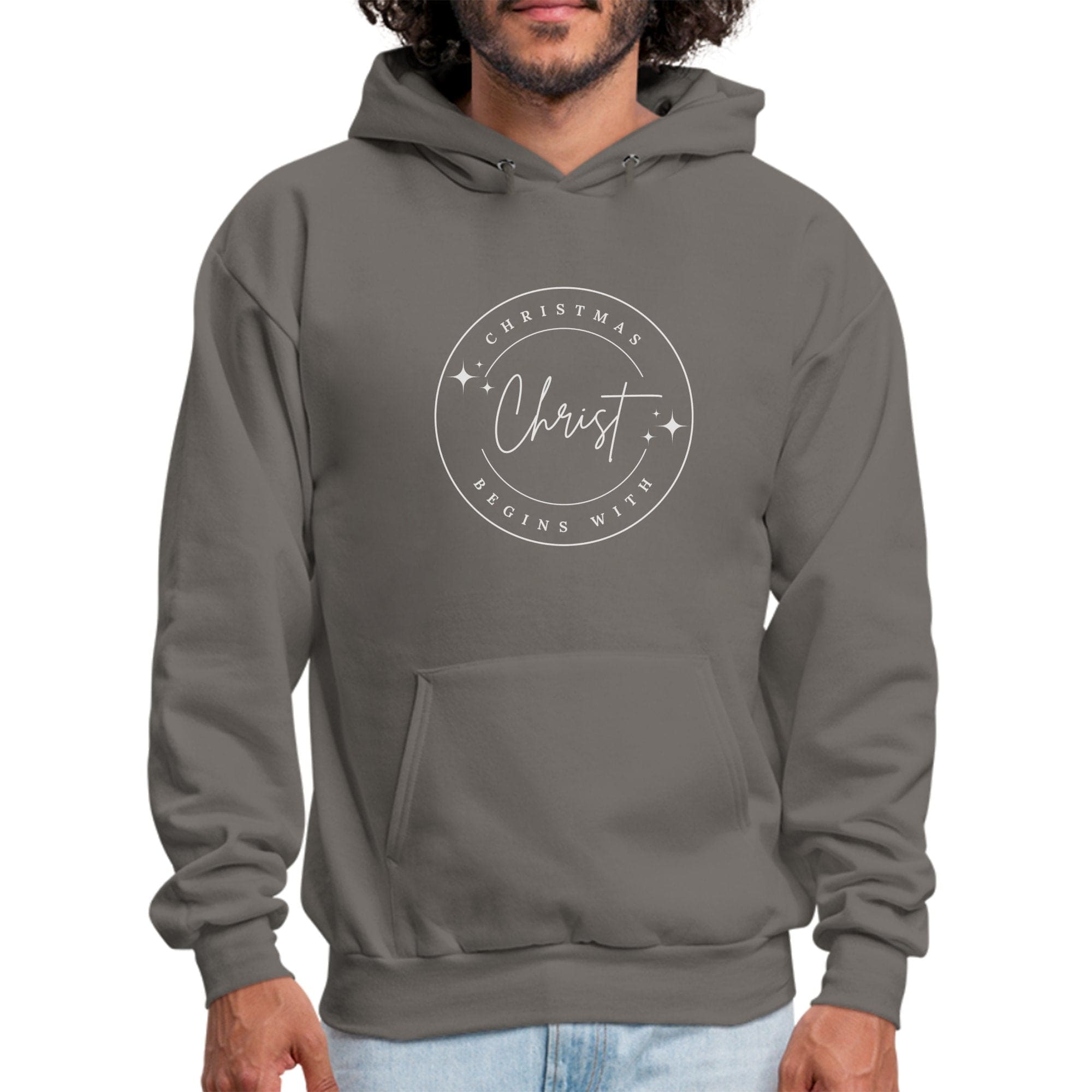 Mens Graphic Hoodie - Christmas Begins with Christ