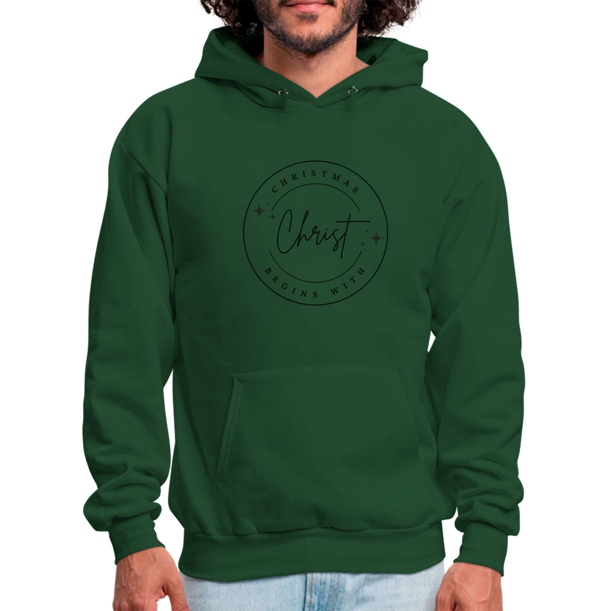 Mens Graphic Hoodie - Christmas Begins with Christ