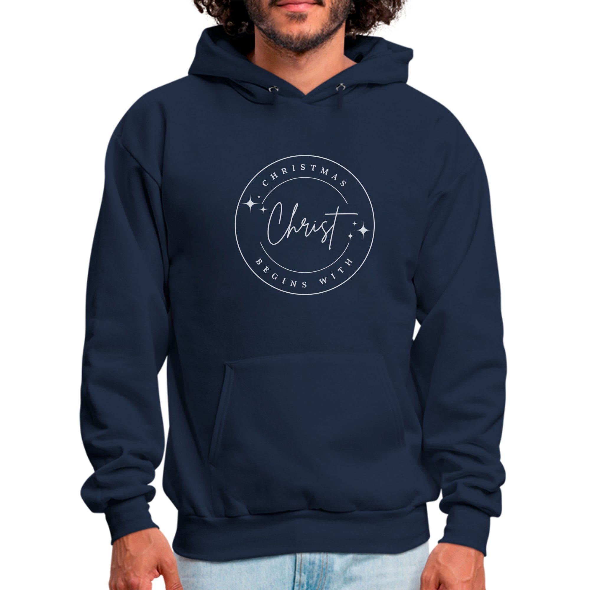 Mens Graphic Hoodie - Christmas Begins with Christ