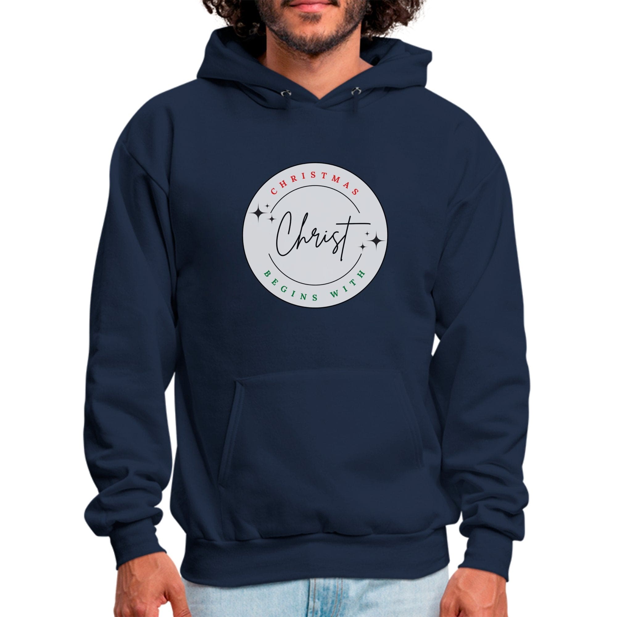 Mens Graphic Hoodie - Christmas Begins with Christ