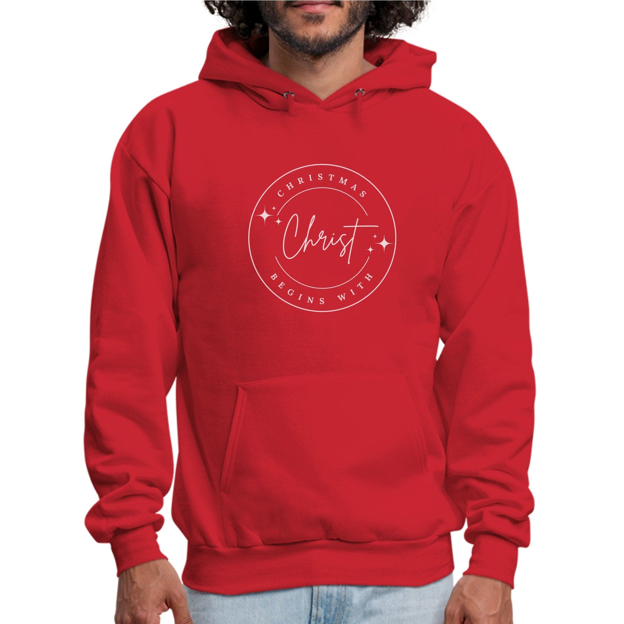 Mens Graphic Hoodie - Christmas Begins with Christ