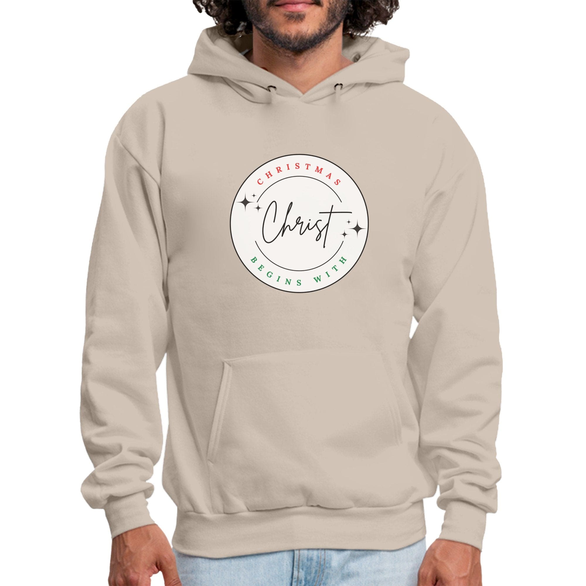 Mens Graphic Hoodie - Christmas Begins with Christ