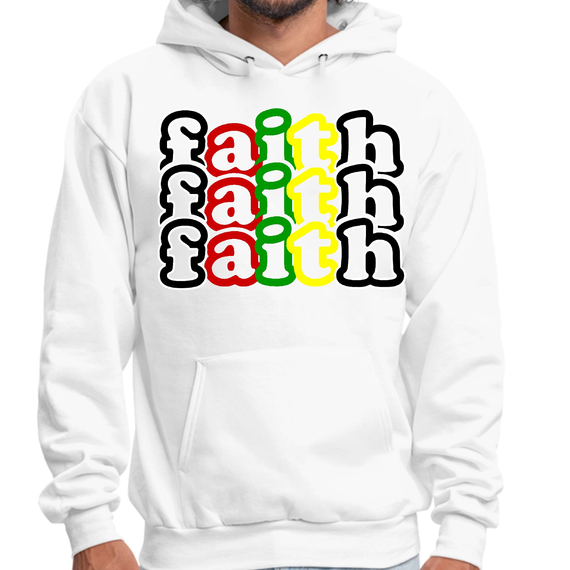 Mens Graphic Hoodie Faith Stack Multicolor Black Illustration