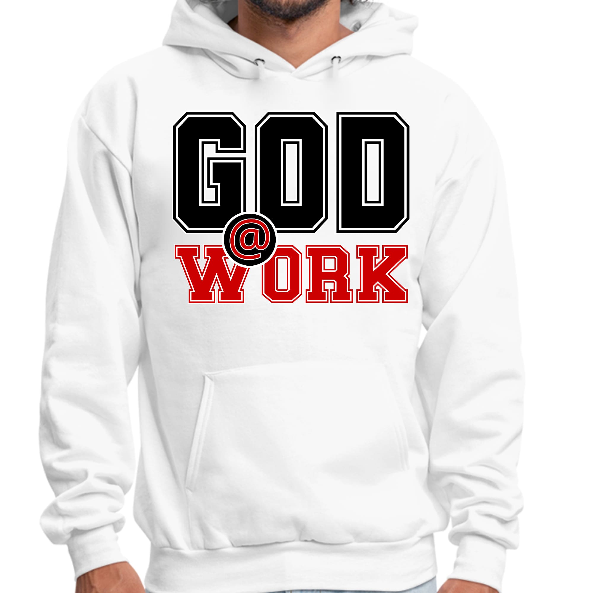 Mens Graphic Hoodie God @ Work Black and Red Print