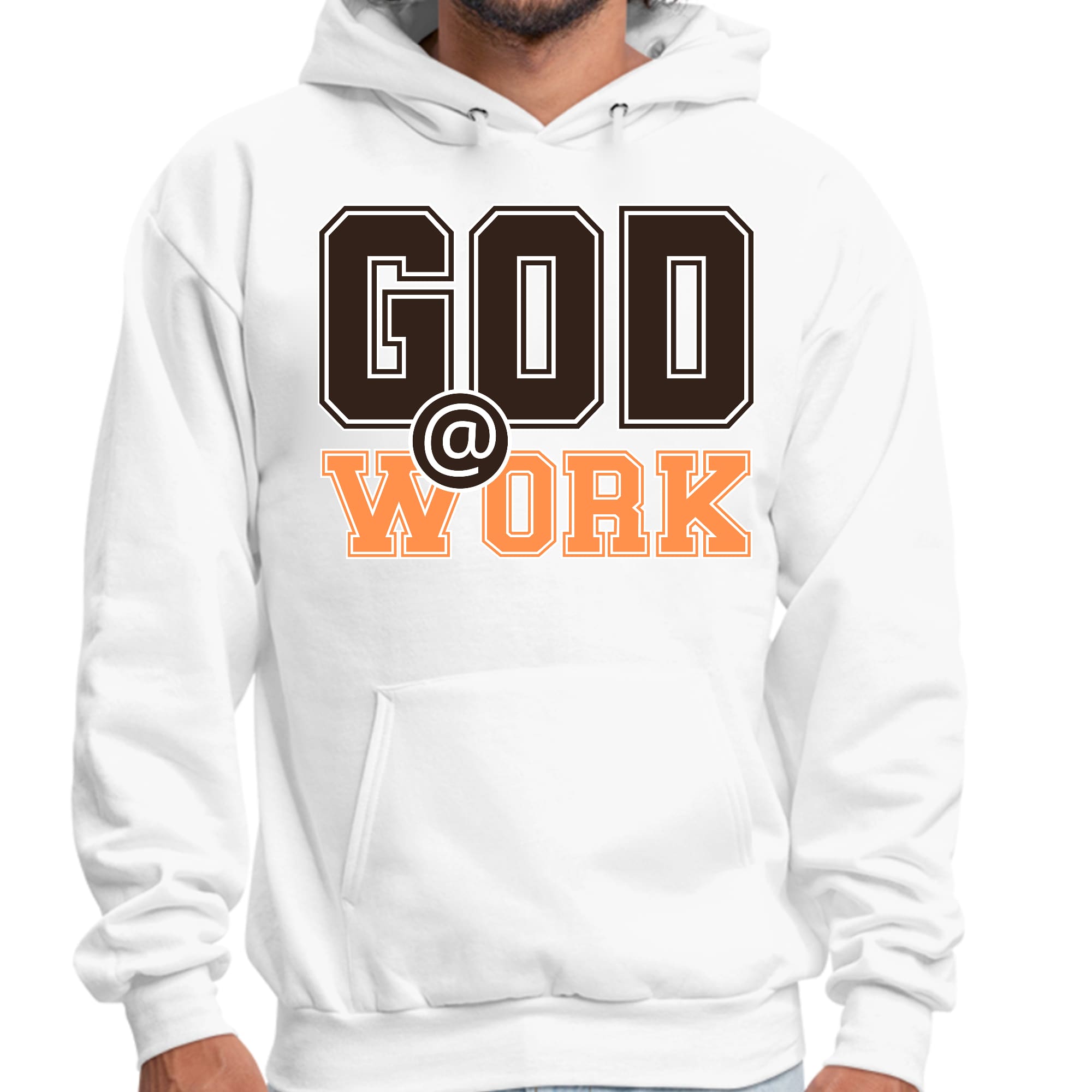 Mens Graphic Hoodie God @ Work Brown and Orange Print