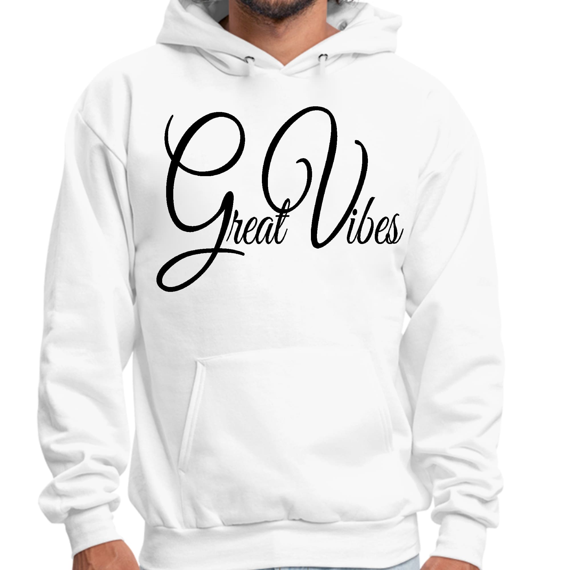 Mens Graphic Hoodie Great Vibes Black Illustration