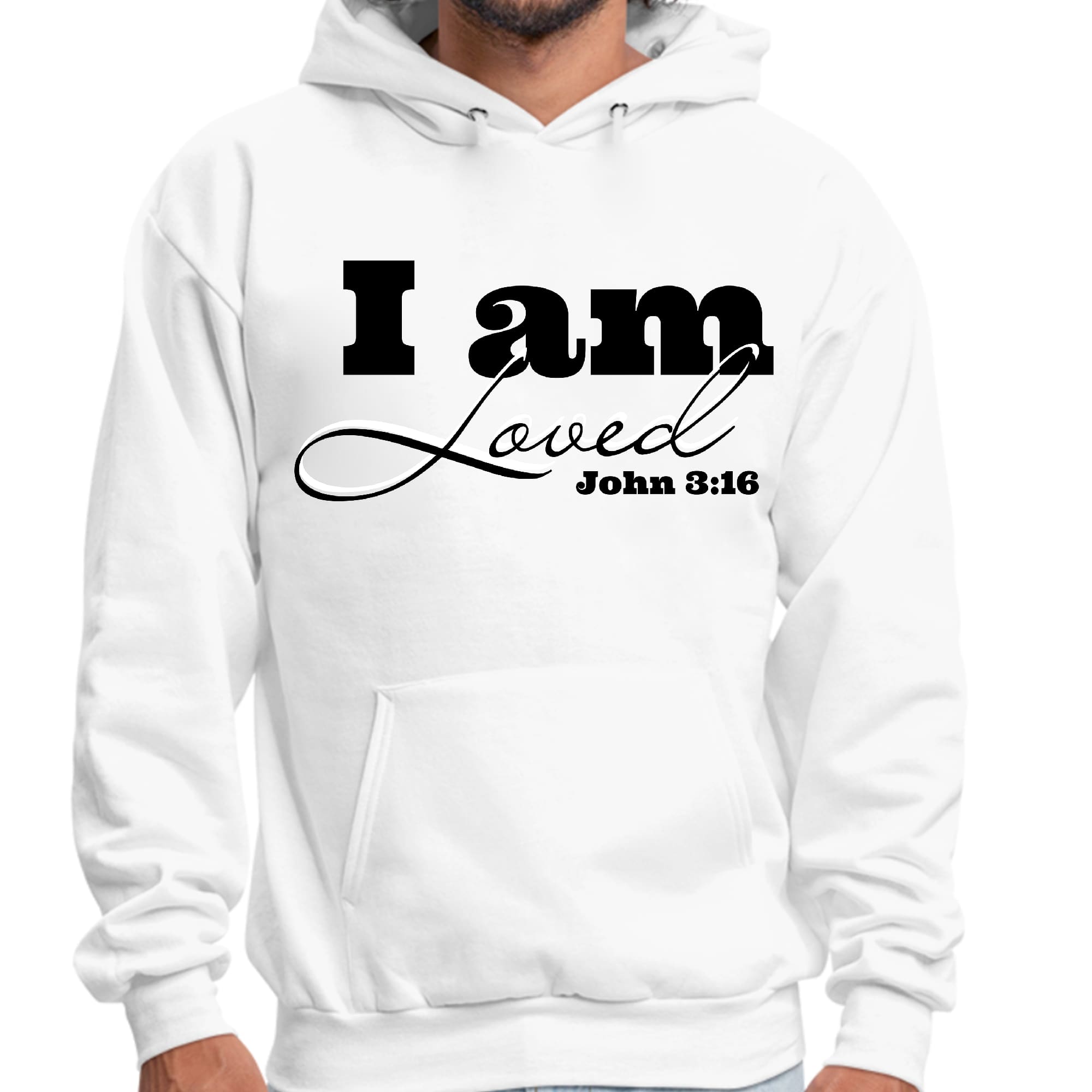 Mens Graphic Hoodie i am Loved - John 3:16 Black Illustration